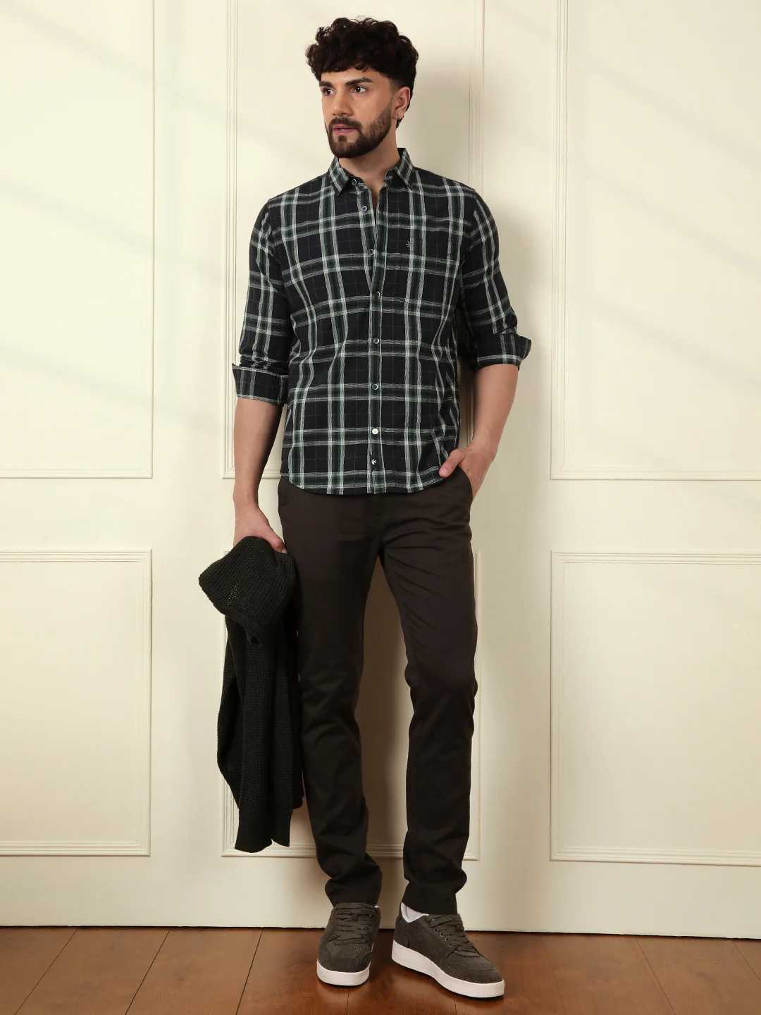Green Slim Fit Checked Shirt - Image 4