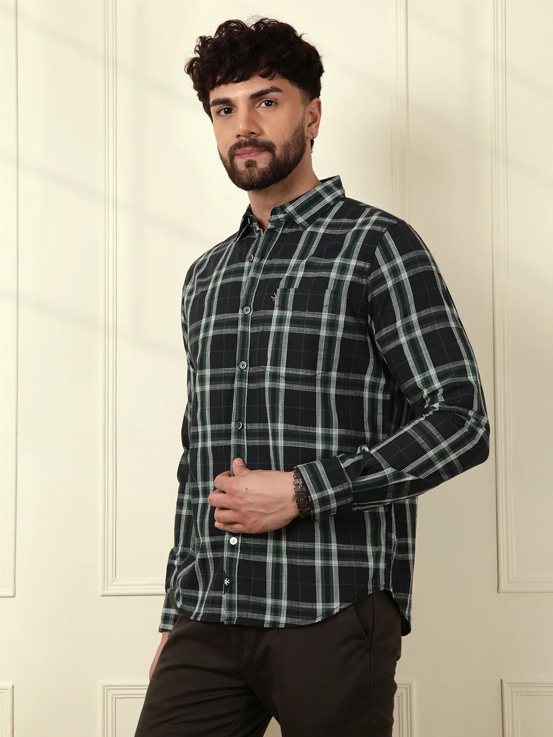 Green Slim Fit Checked Shirt - Image 6