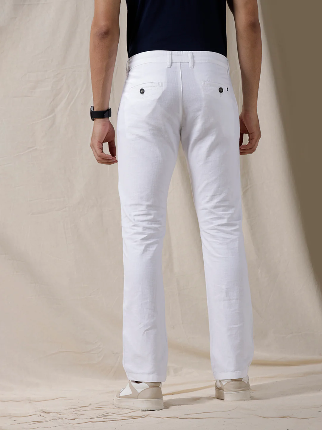White Solid Casual Chinos - Image 3