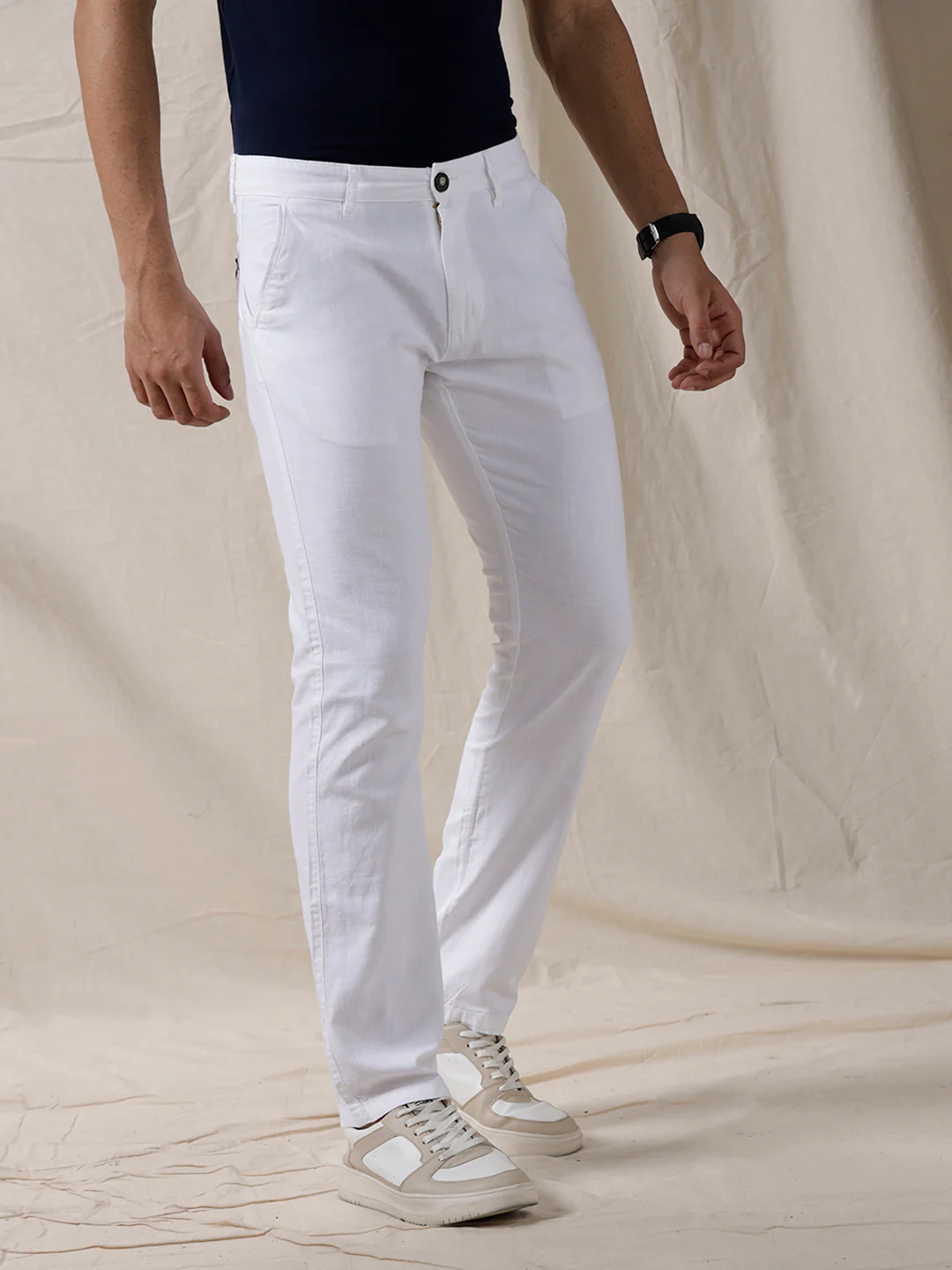 White Solid Casual Chinos - Image 4