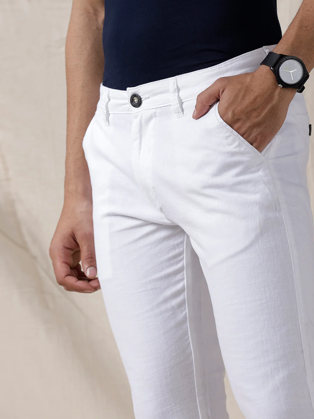 White Solid Casual Chinos - Image 5