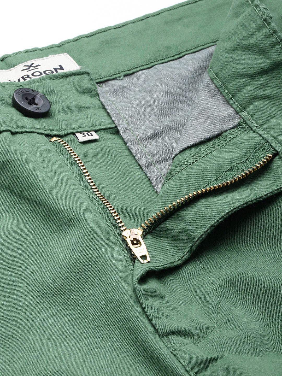 Green Solid Slim Fit Chinos Trousers - Image 5