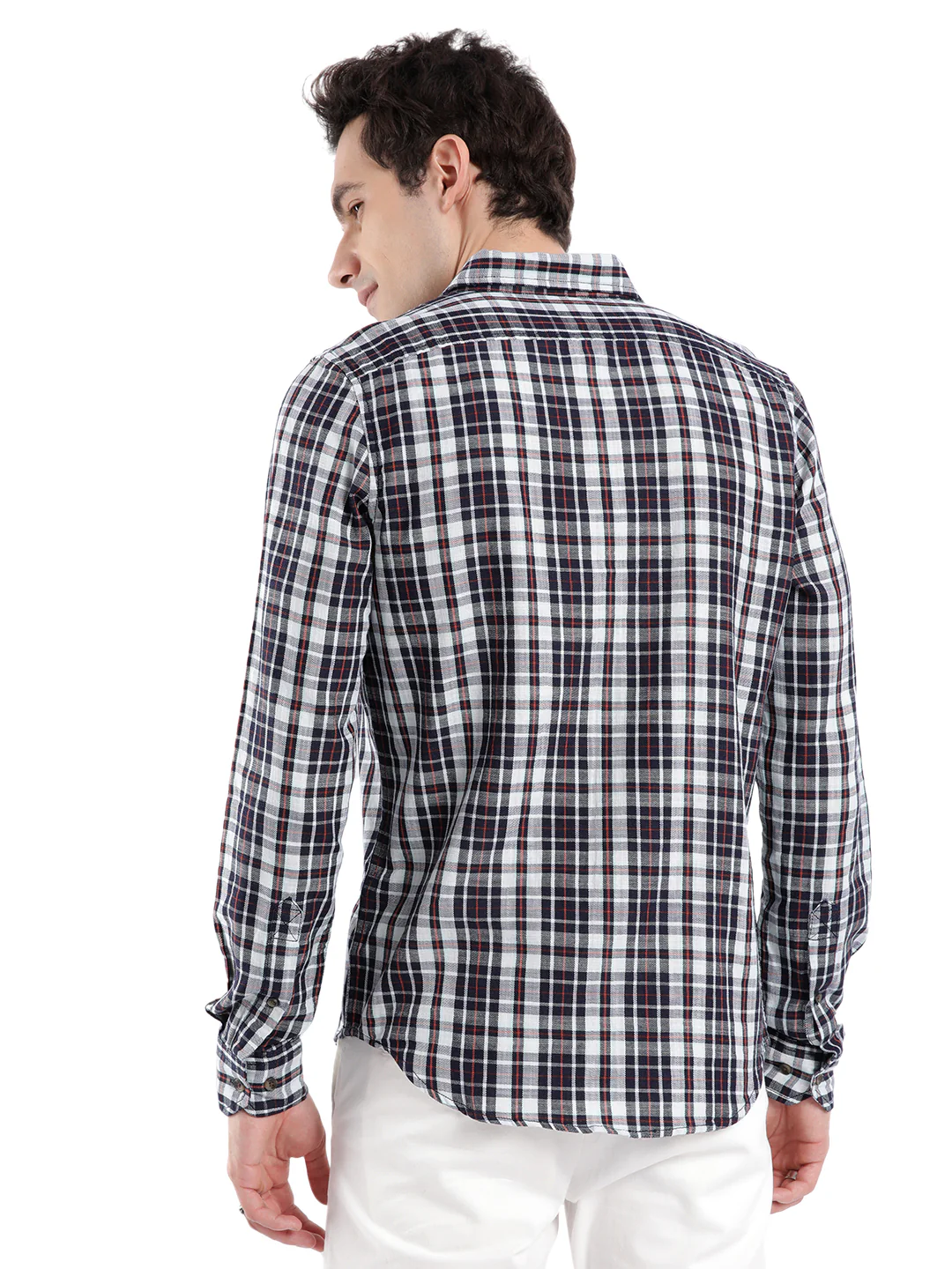 Grey Navy Casual Checked Shirt - Image 3
