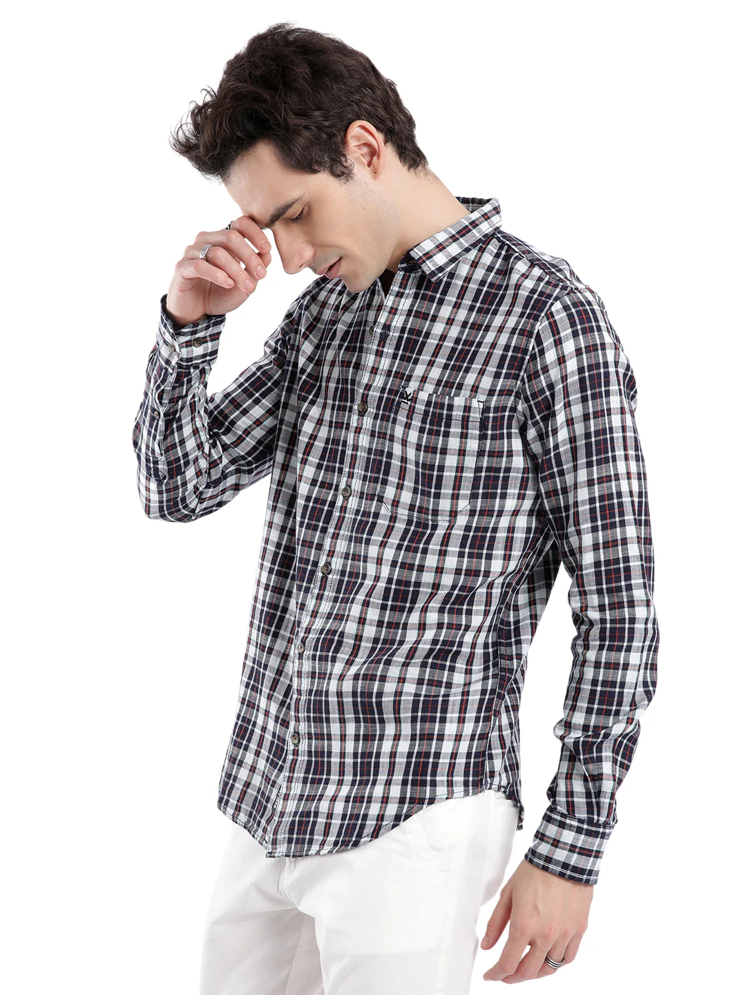 Grey Navy Casual Checked Shirt - Image 4