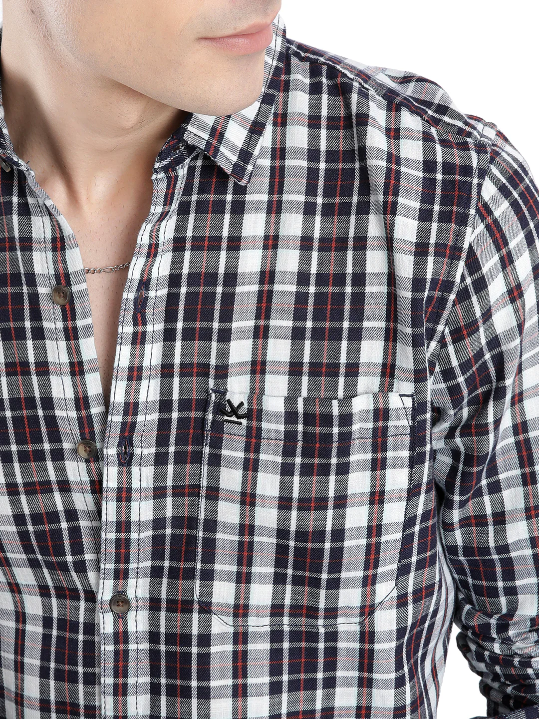 Grey Navy Casual Checked Shirt - Image 5