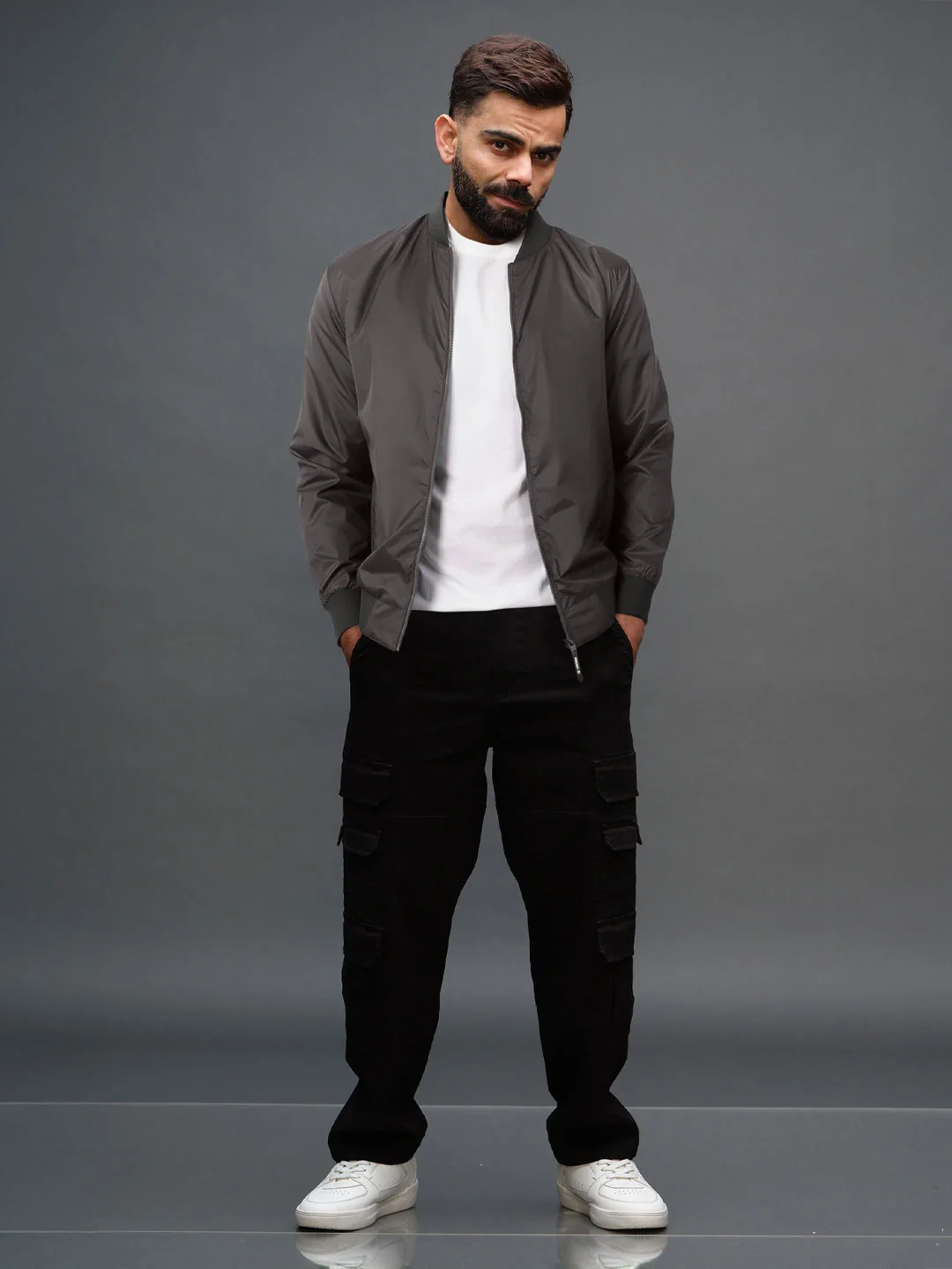 Grey Nylon Bomber Jacket - Image 3