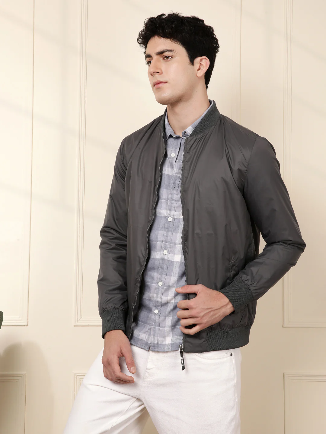 Grey Nylon Bomber Jacket - Image 7