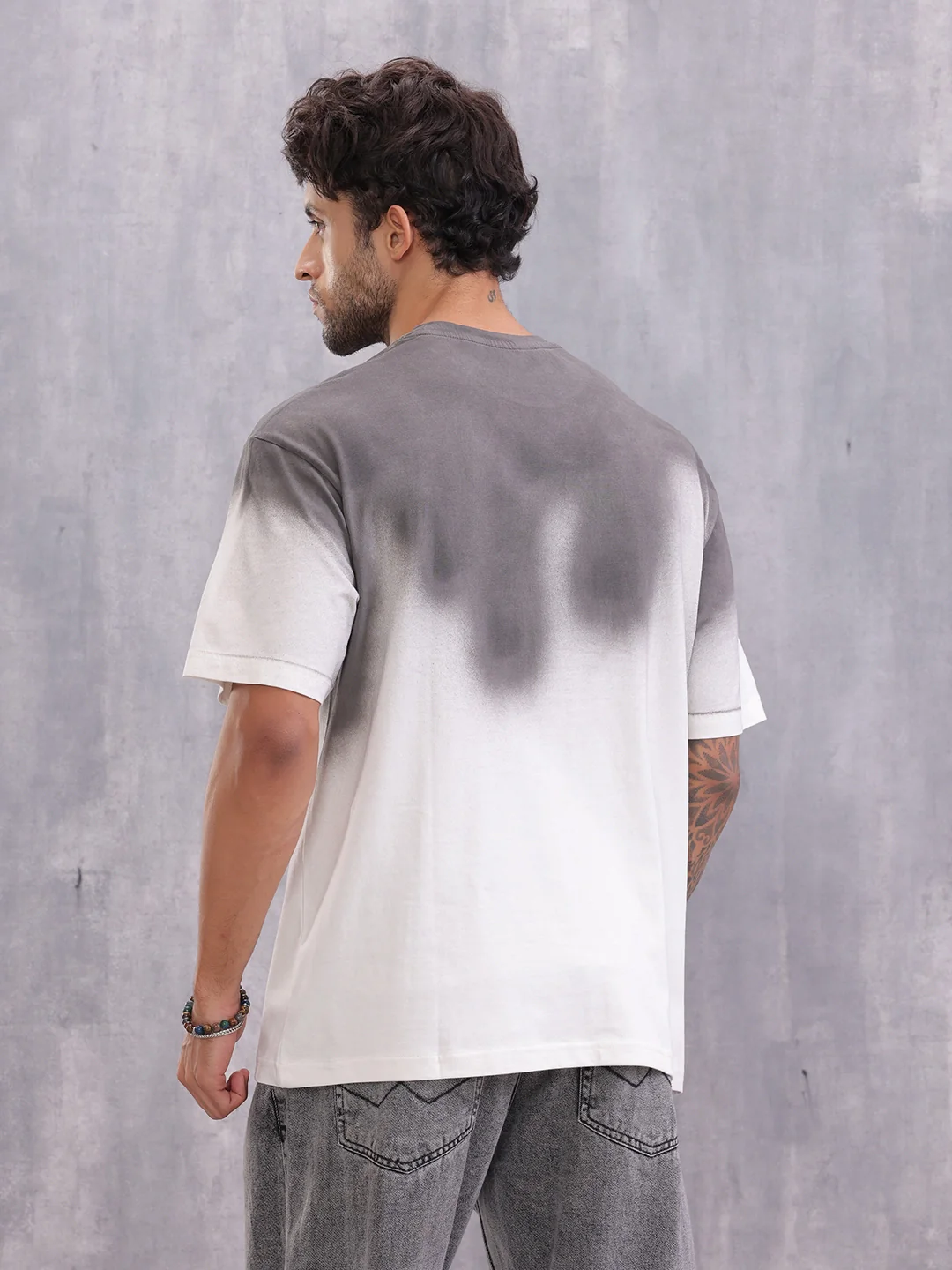 Grey Ombre Fade T-Shirt – Casual Streetwear Style | White - Image 3