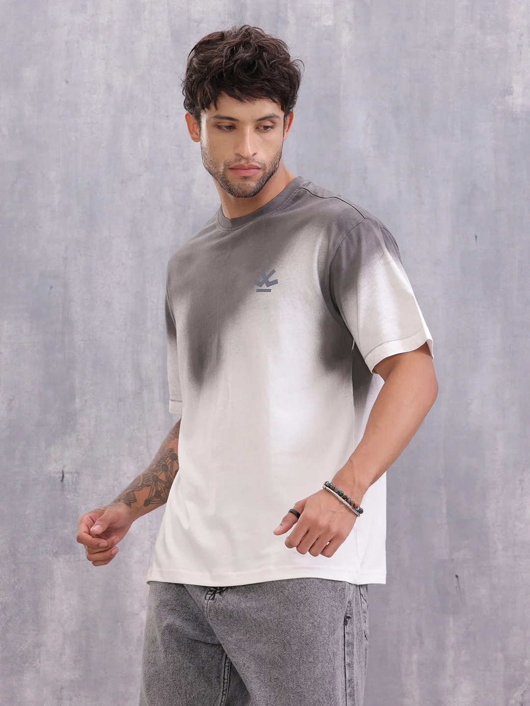 Grey Ombre Fade T-Shirt – Casual Streetwear Style | White - Image 4