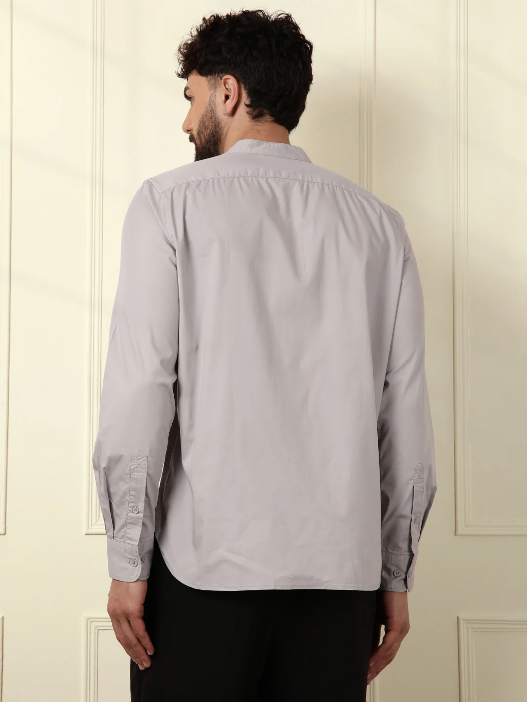 Grey Oxford Mandarin Collar Shirt - Image 5