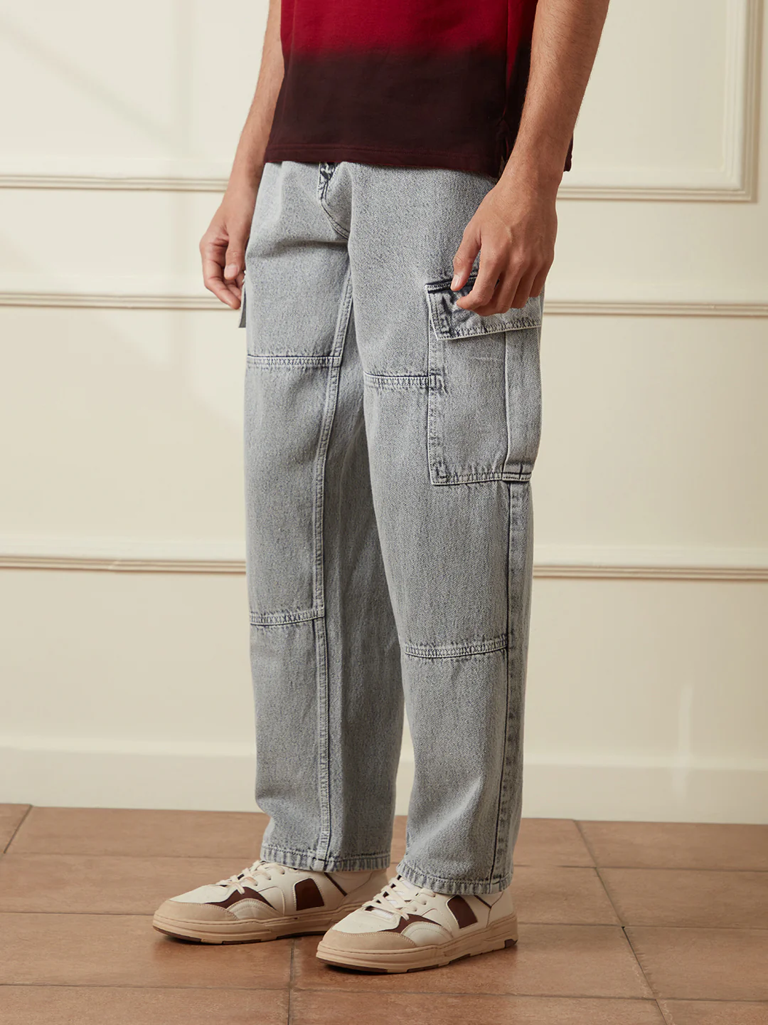 Casual Anti Fit Denim Cargo | Grey - Image 4