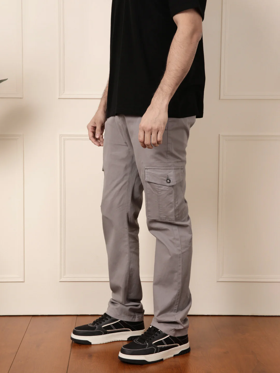 Peached Cotton Cargo Trouser | Grey - Image 4