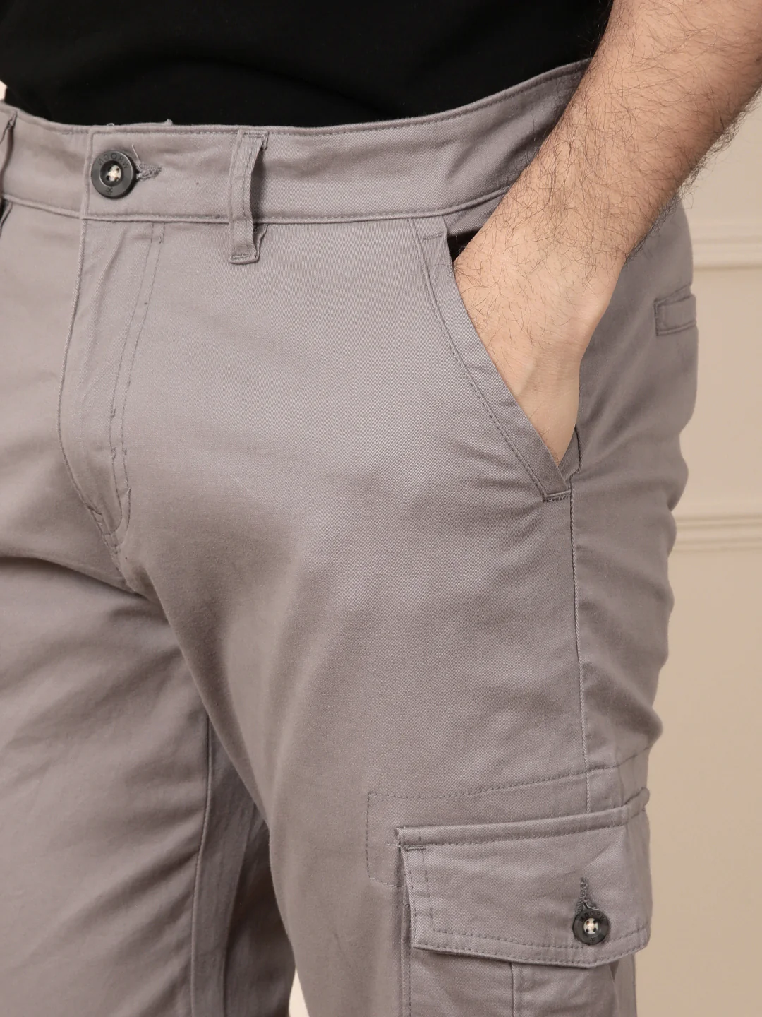 Peached Cotton Cargo Trouser | Grey - Image 5