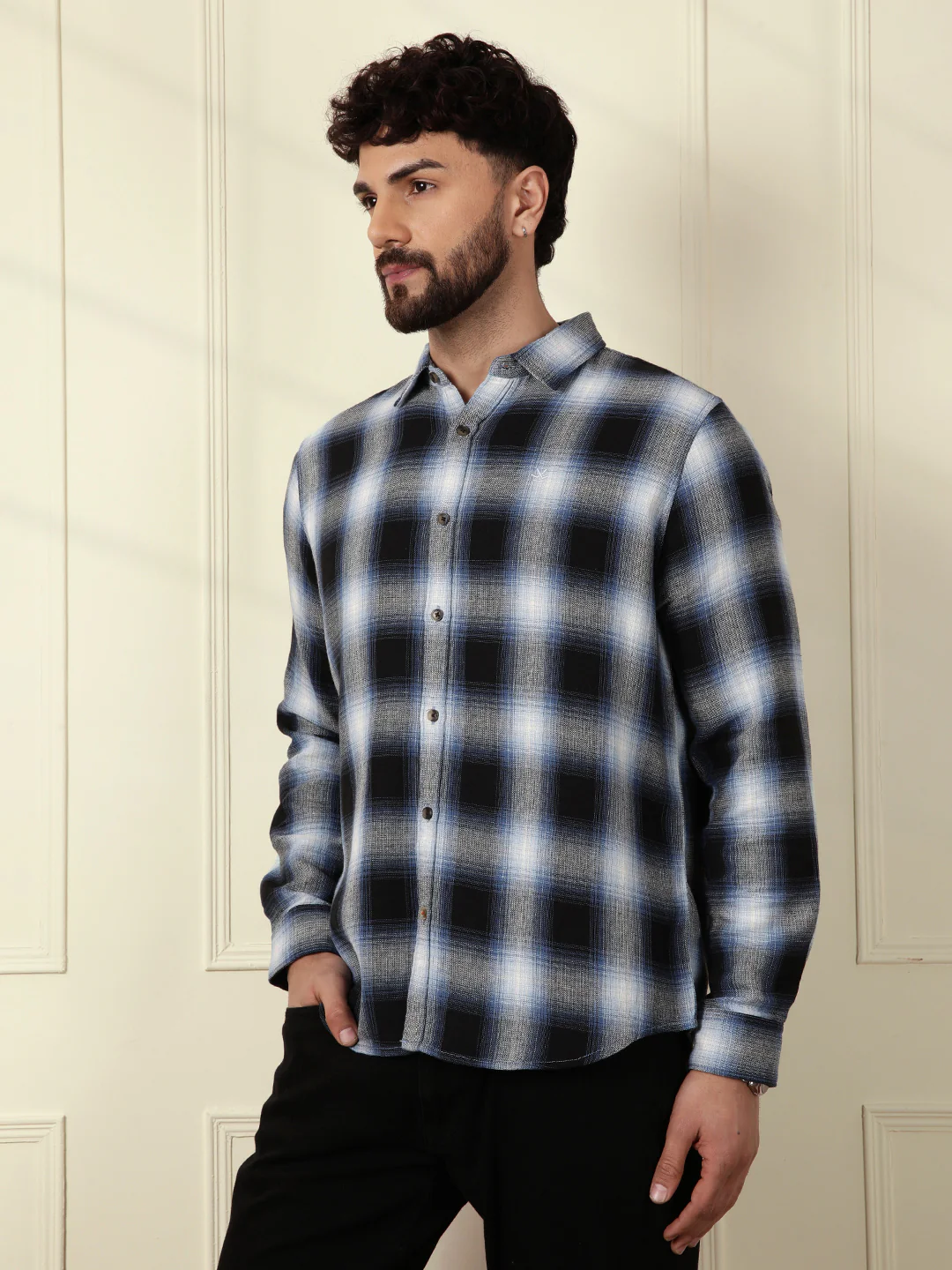 Shadow Checked Cotton Shirt | Grey - Image 4
