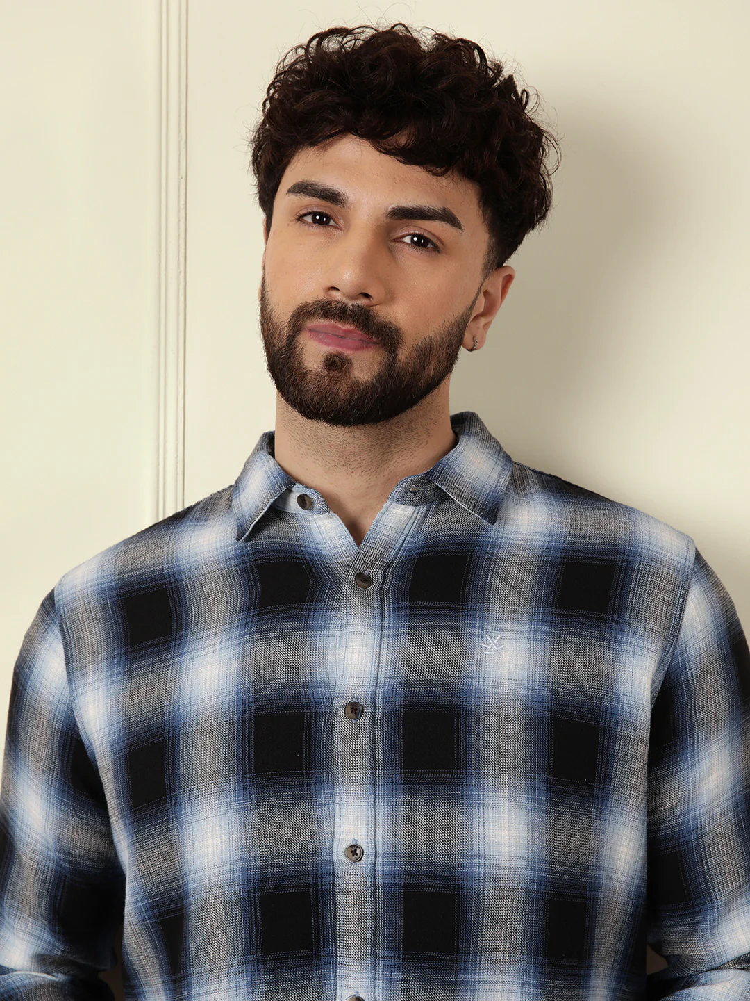 Shadow Checked Cotton Shirt | Grey - Image 5