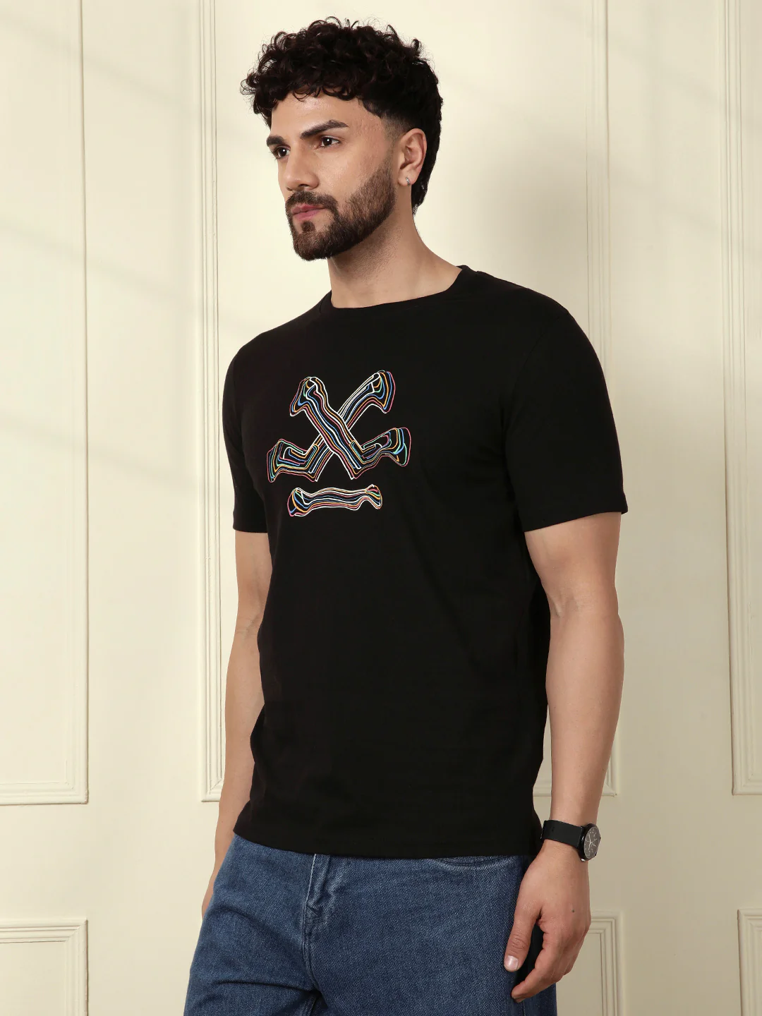 Fluid Printed Slim Fit T-Shirt | Black - Image 4