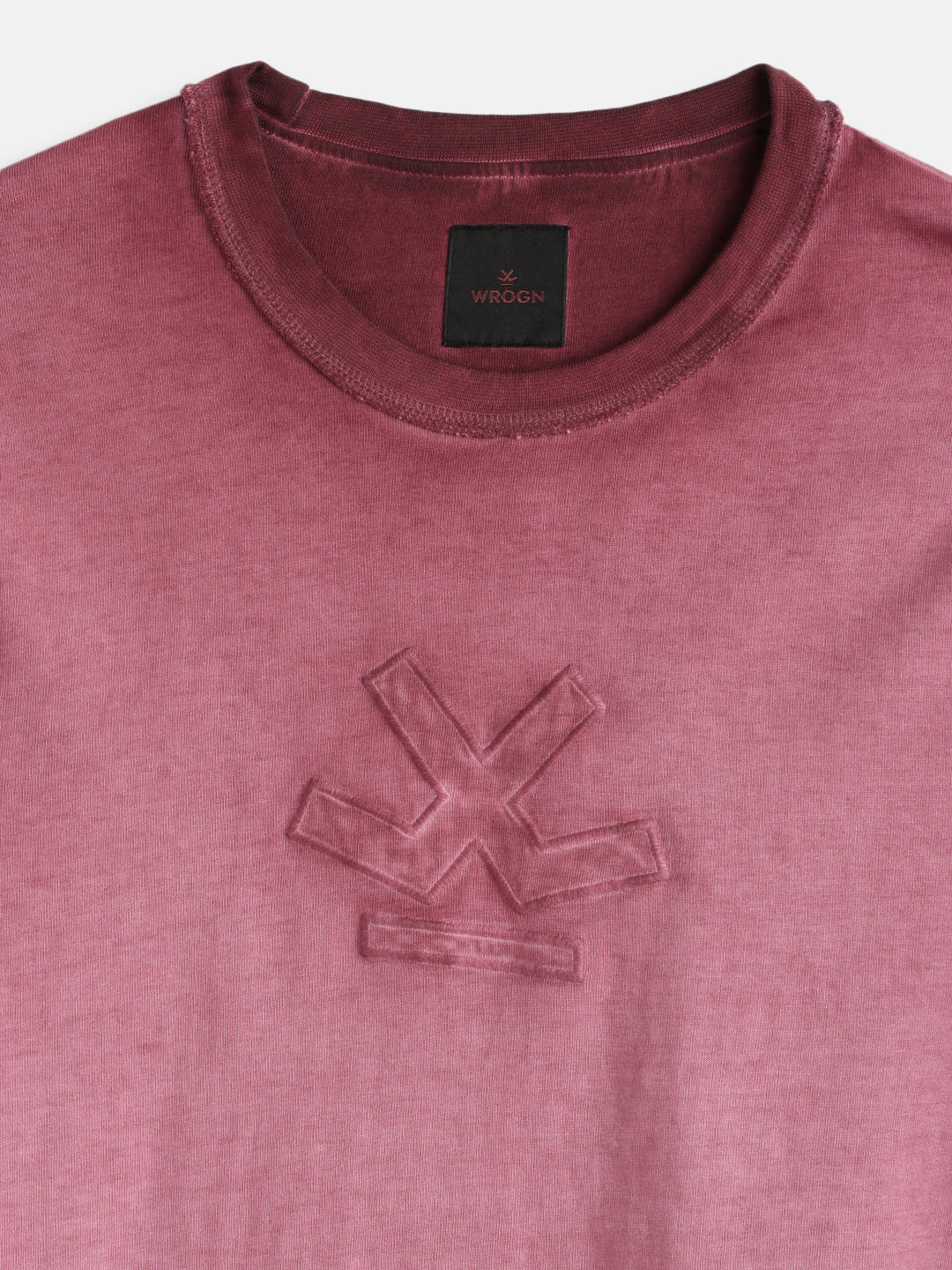 Grunge Pigment Washed T-Shirt With Logo Appliqué On Chest | Maroon - Image 4