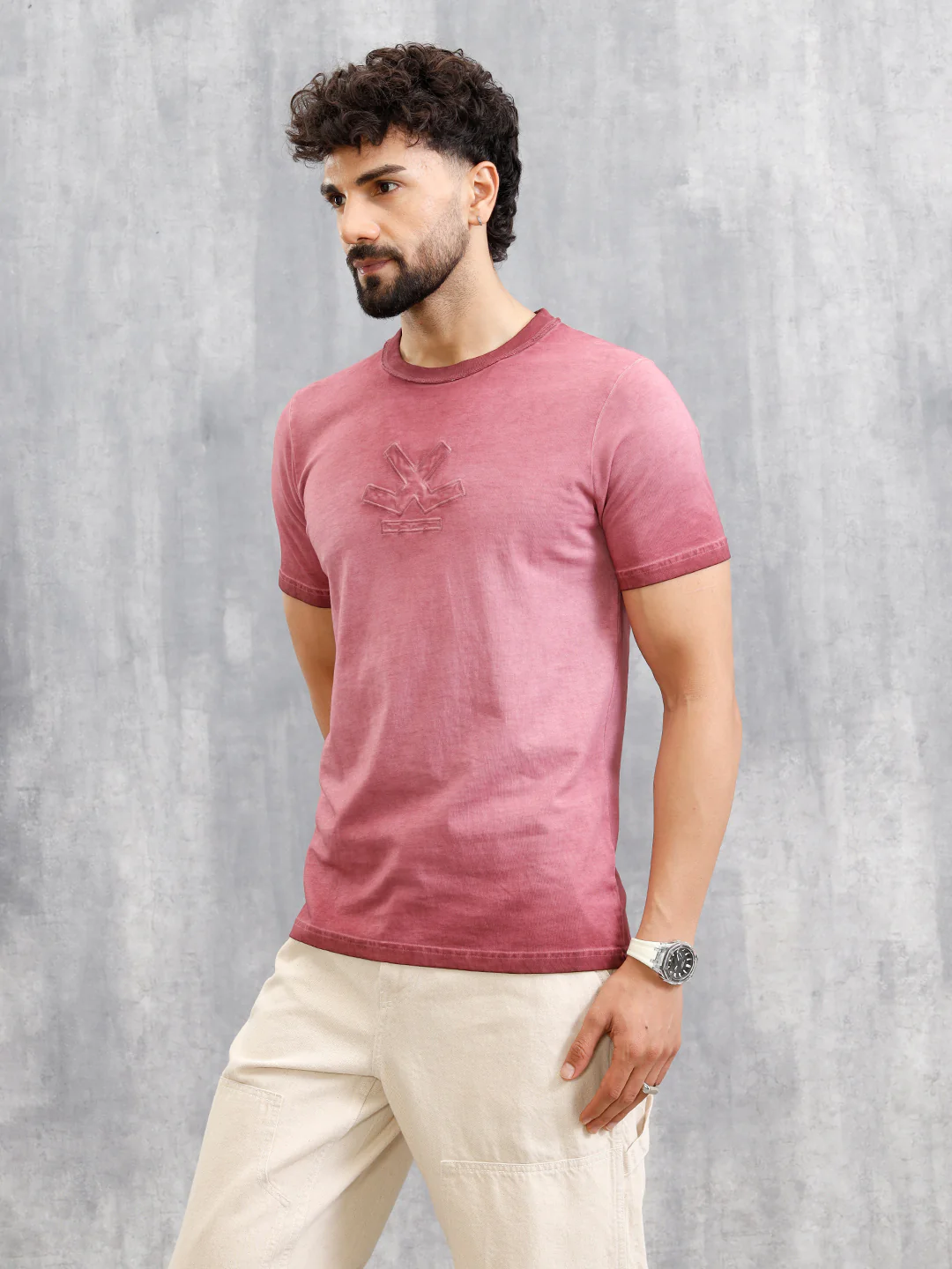 Grunge Pigment Washed T-Shirt With Logo Appliqué On Chest | Maroon - Image 9
