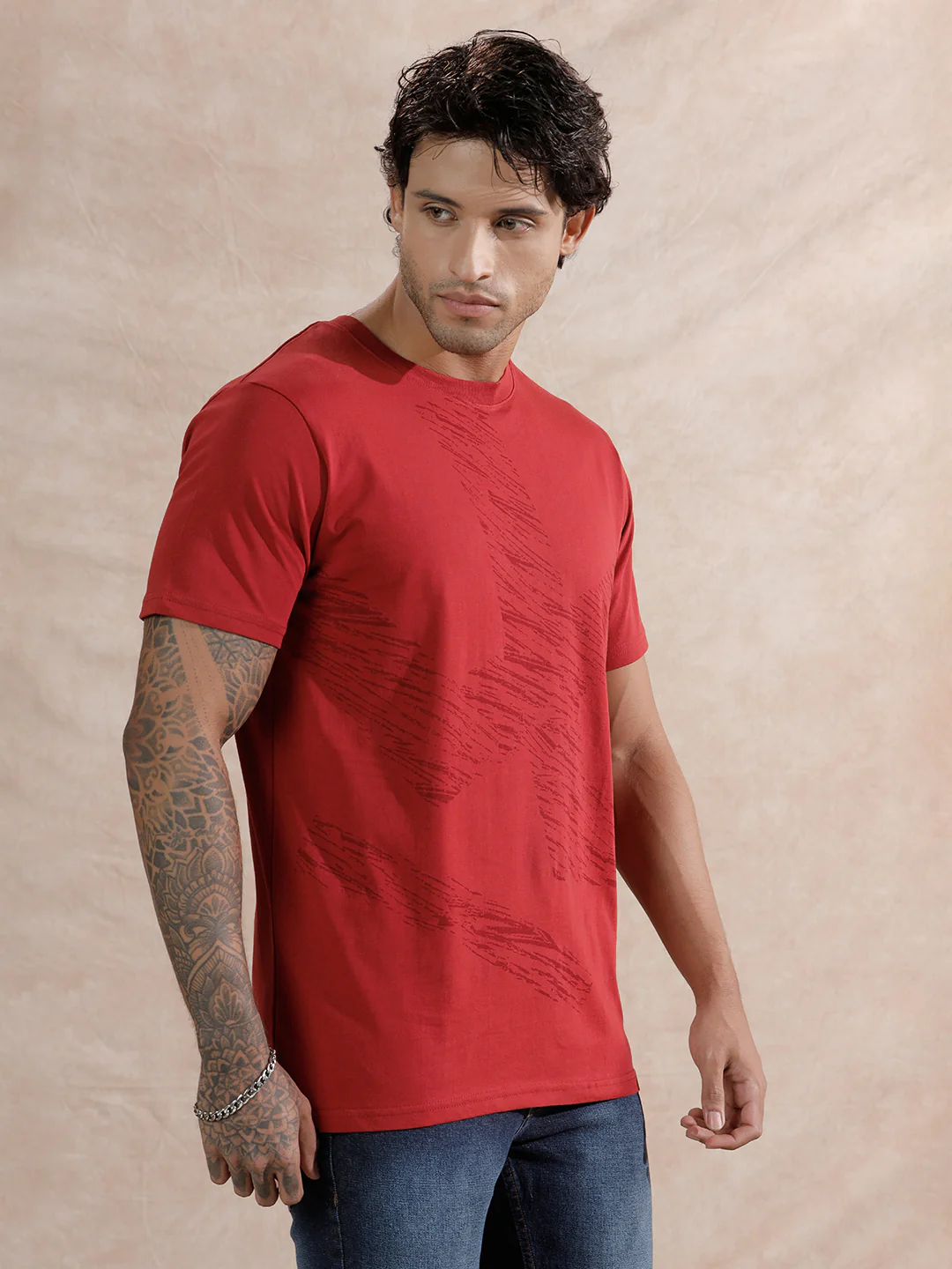 Hazy Logo Slim Fit T-Shirt | Red - Image 4