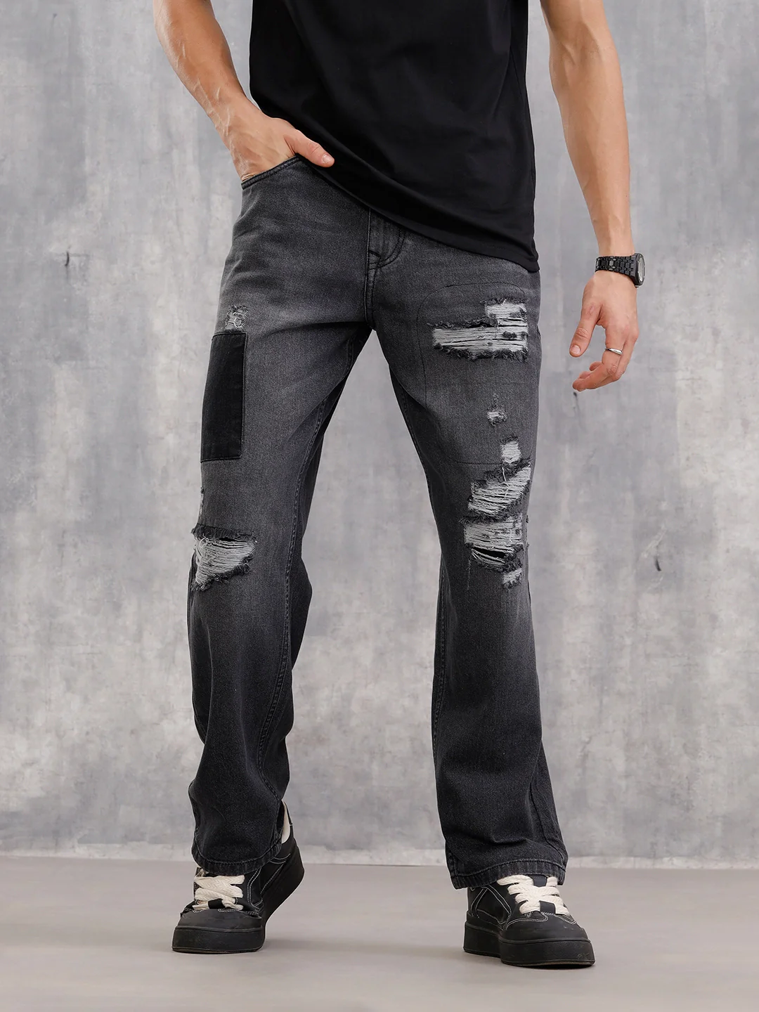 Heavy Distressed Loose Fit Denim I Grey - Image 4