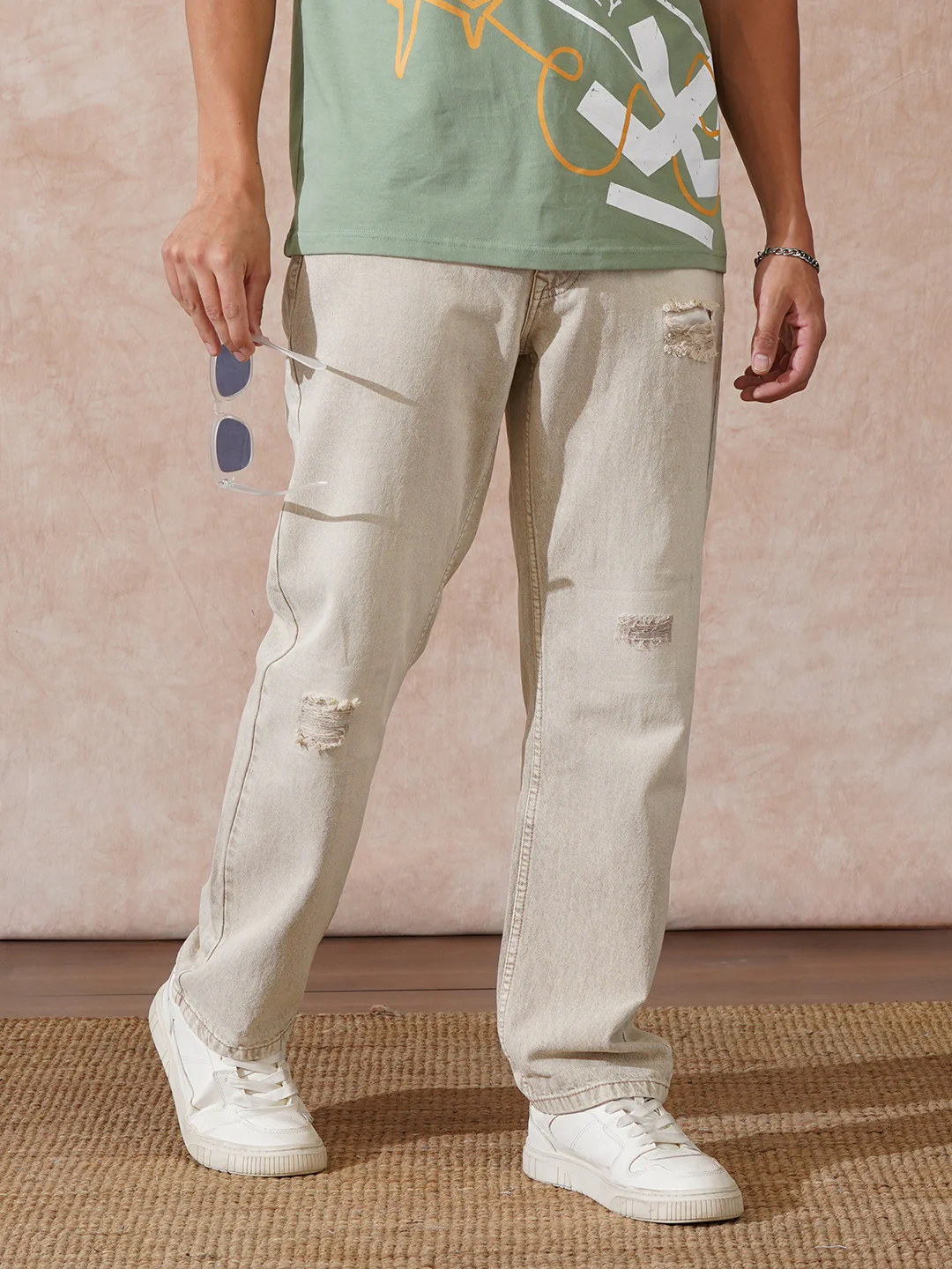 Heavy Fade Anti Fit Jeans | Ecru - Image 2