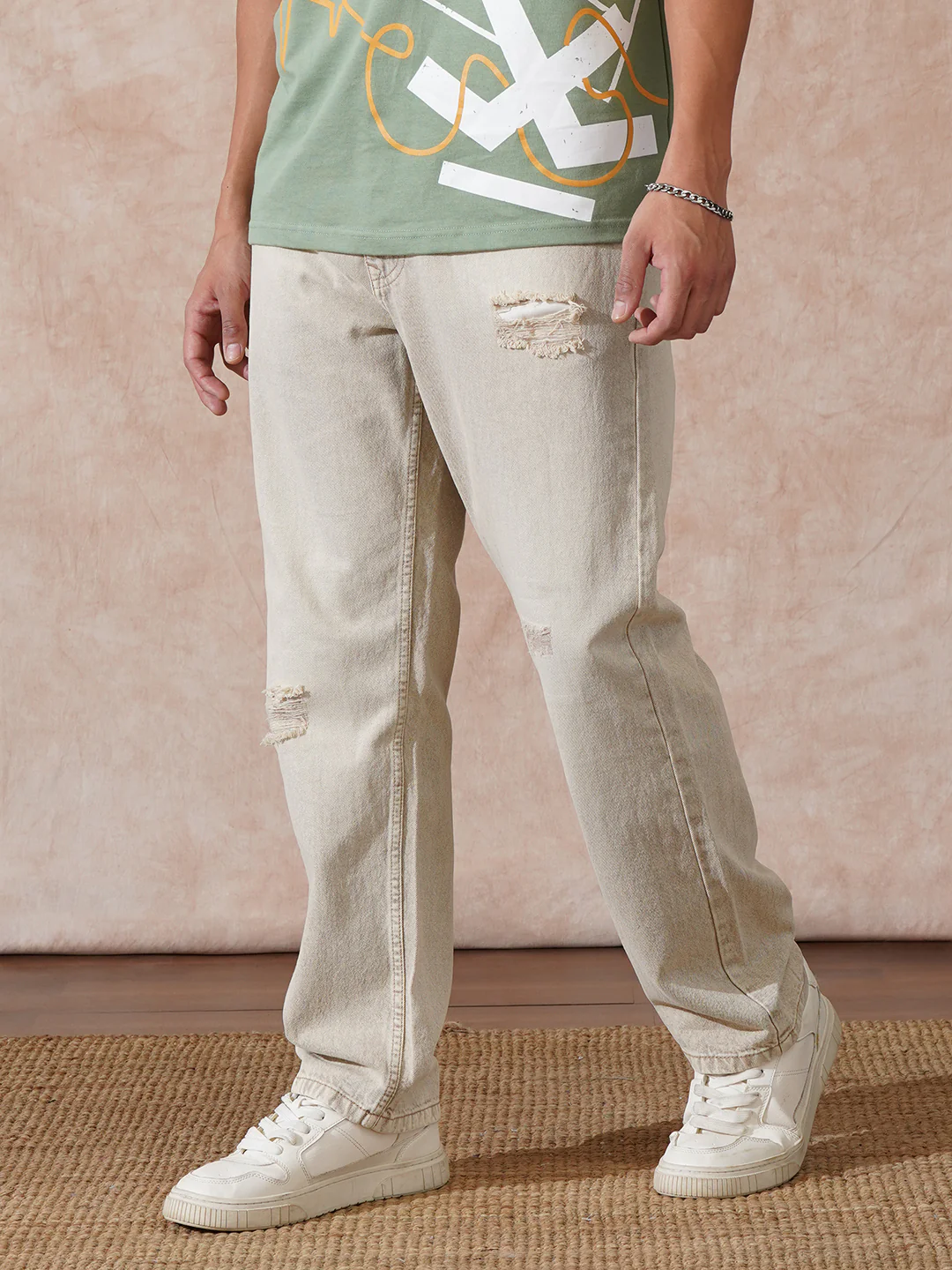 Heavy Fade Anti Fit Jeans | Ecru - Image 4