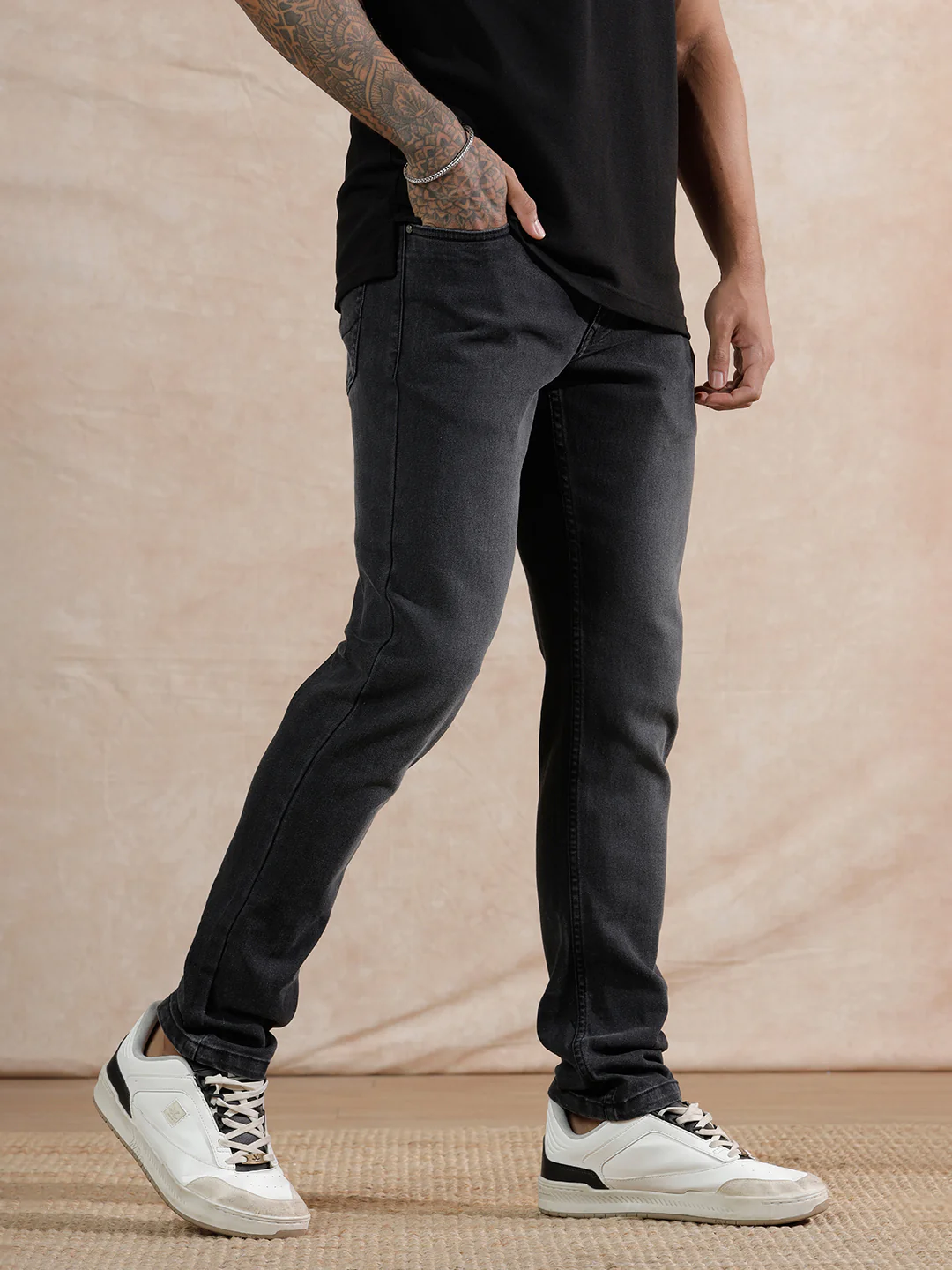 Heavy Fade Slim Fit Jeans | Dark Grey - Image 4
