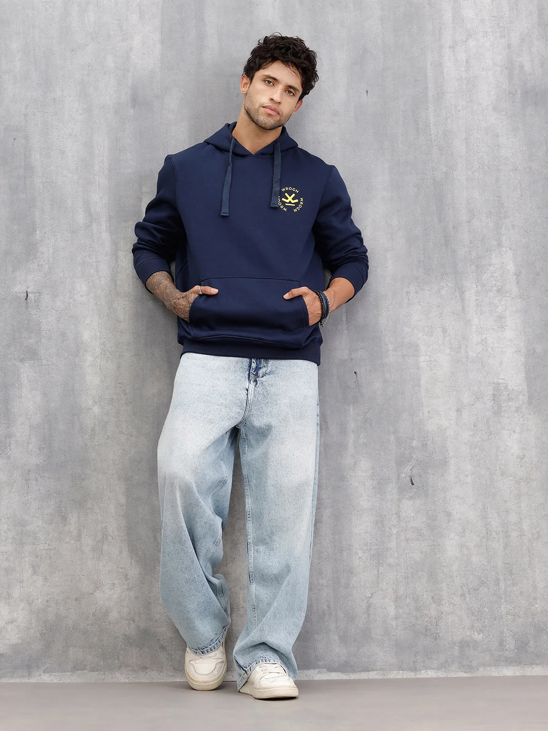 Heavy Fleece Hoodie Pullover With Pop Branding | Navy Blue - Image 2