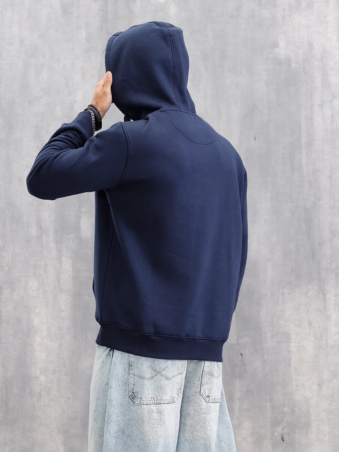 Heavy Fleece Hoodie Pullover With Pop Branding | Navy Blue - Image 3