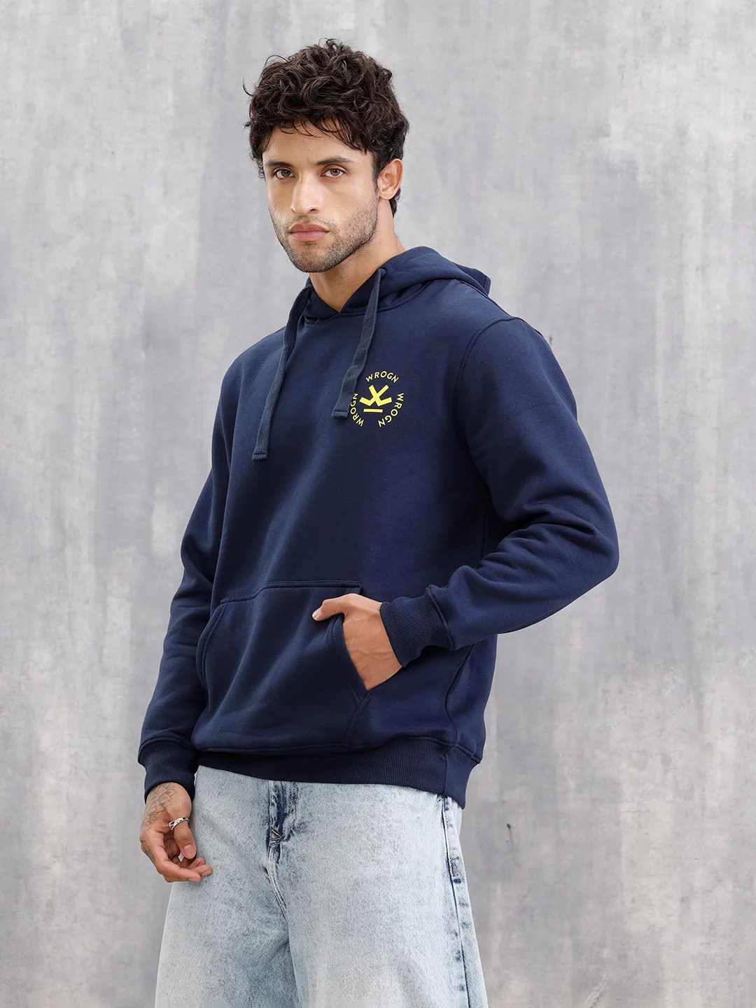 Heavy Fleece Hoodie Pullover With Pop Branding | Navy Blue - Image 4