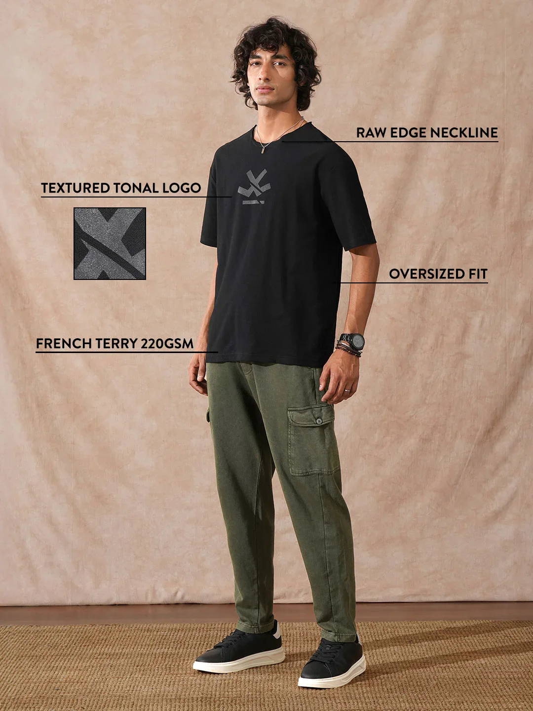 Heavy GSM Raw Edge Collar T-Shirt | Black - Image 2