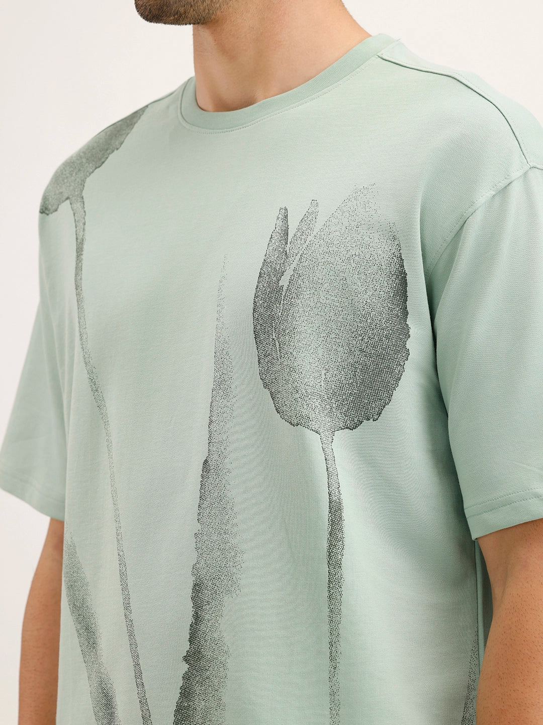 Heavy GSM Watercolour Floral Printed T-Shirt | Green - Image 5