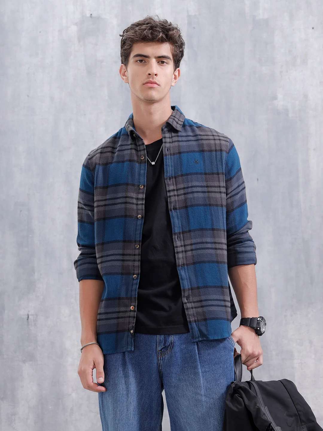 Heavy Herringbone Slim Fit Shirt | Blue - Image 2