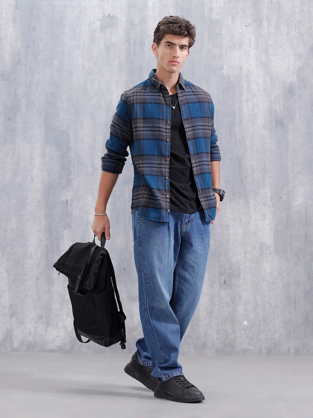 Heavy Herringbone Slim Fit Shirt | Blue - Image 3