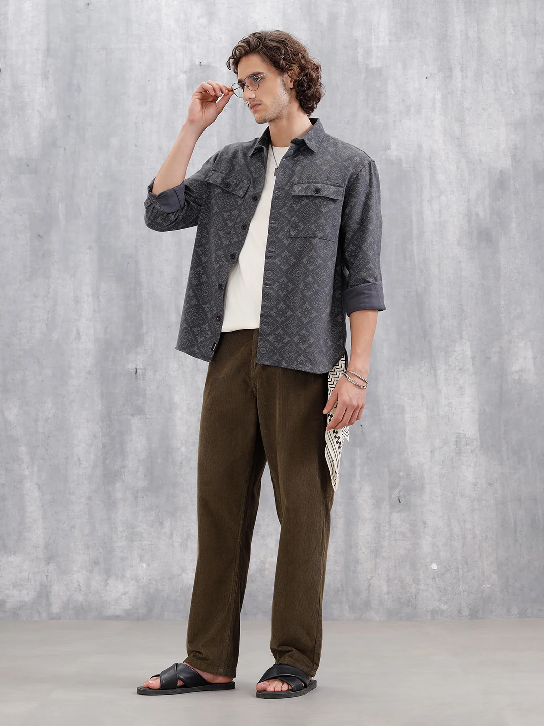 Heavy Printed Canvas Oversized Fit Overshirt | Dark Grey - Image 2