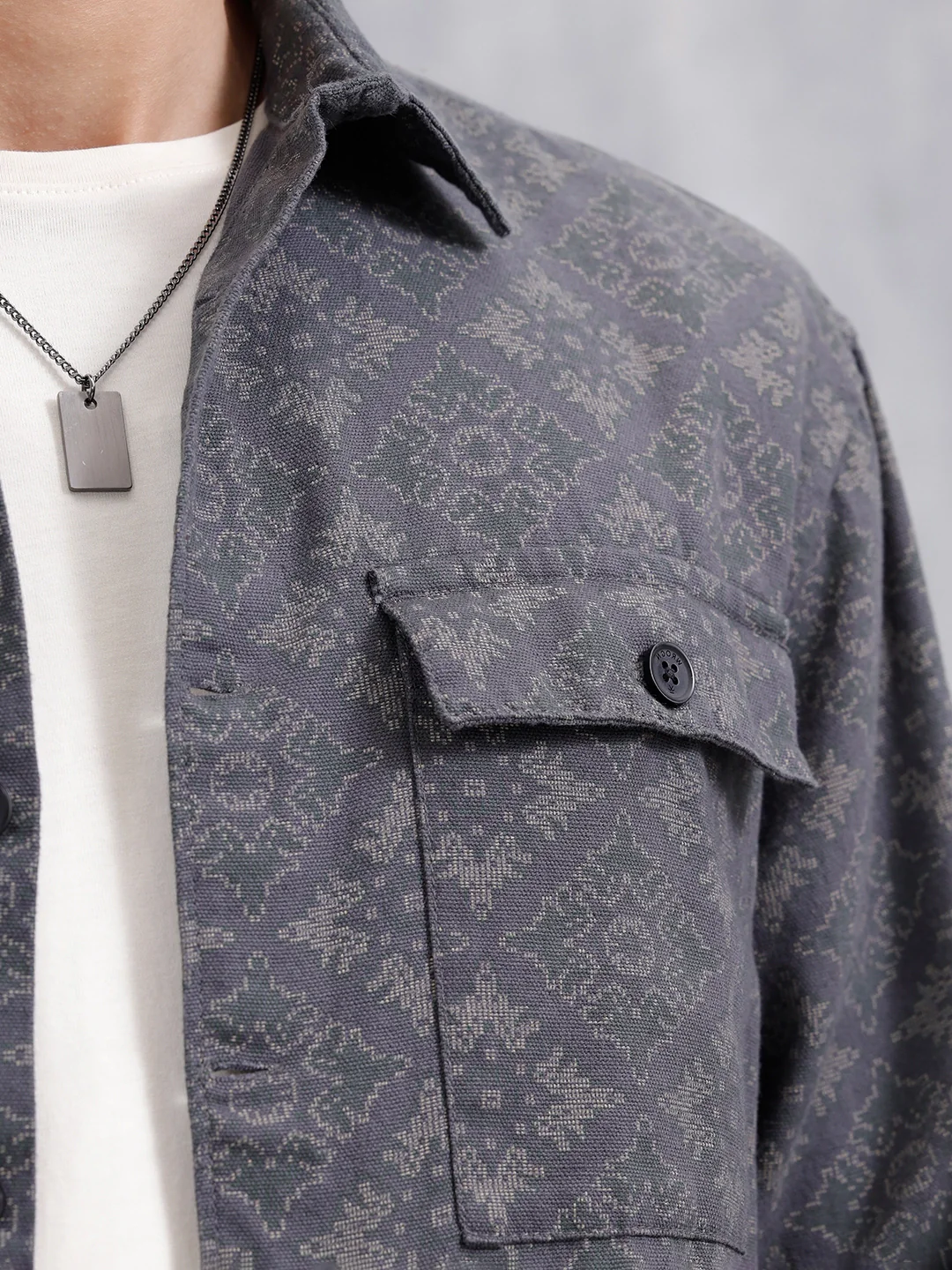 Heavy Printed Canvas Oversized Fit Overshirt | Dark Grey - Image 5