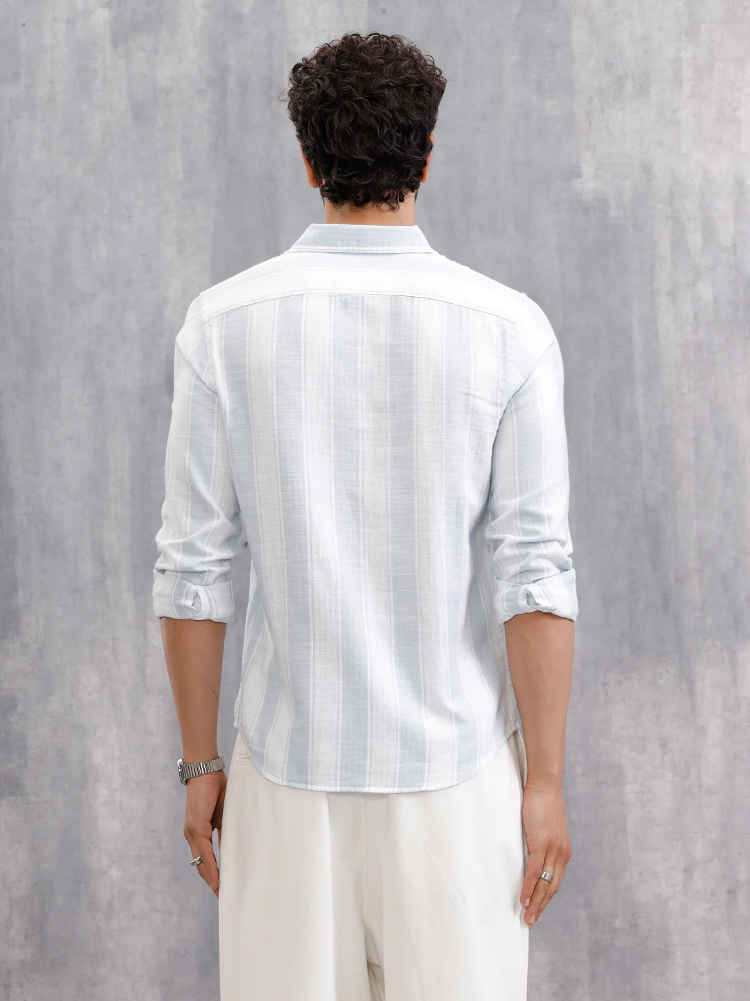 Herrinbone Stripe Light Weight Shirt | Blue - Image 3