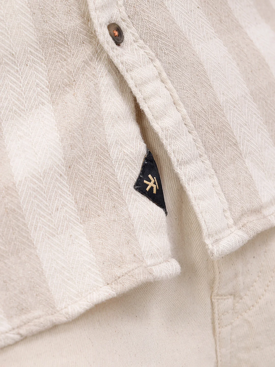 Herringbone Check Shirt In Natural Tones  |  Beige - Image 5