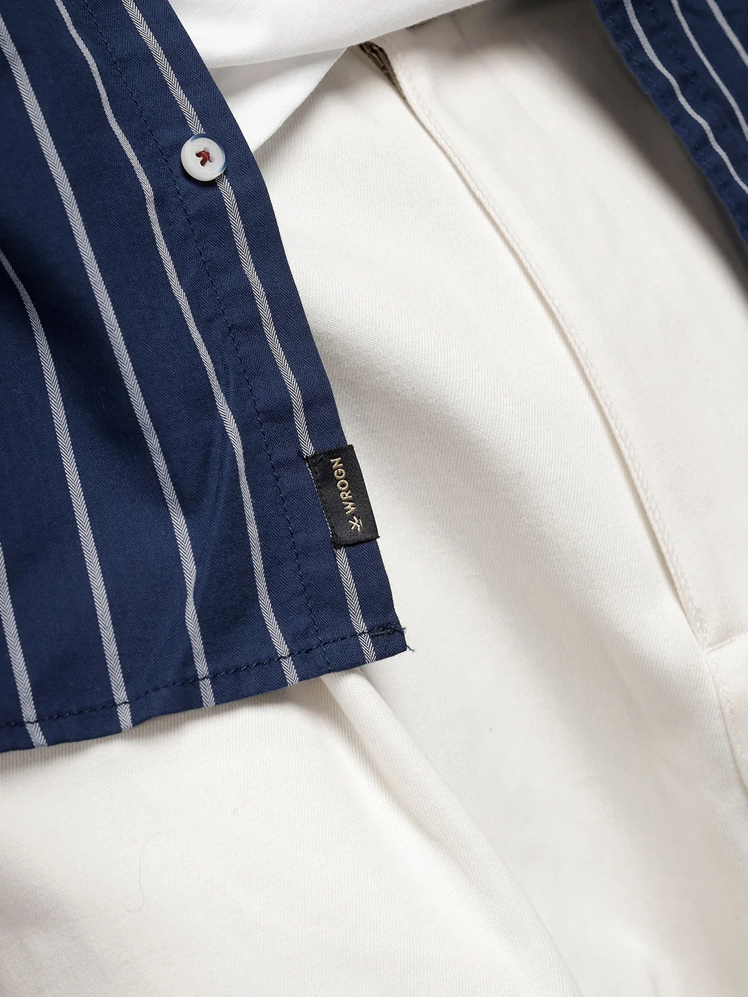 Herringbone Striped Slim Fit Shirt  | Navy Blue - Image 6