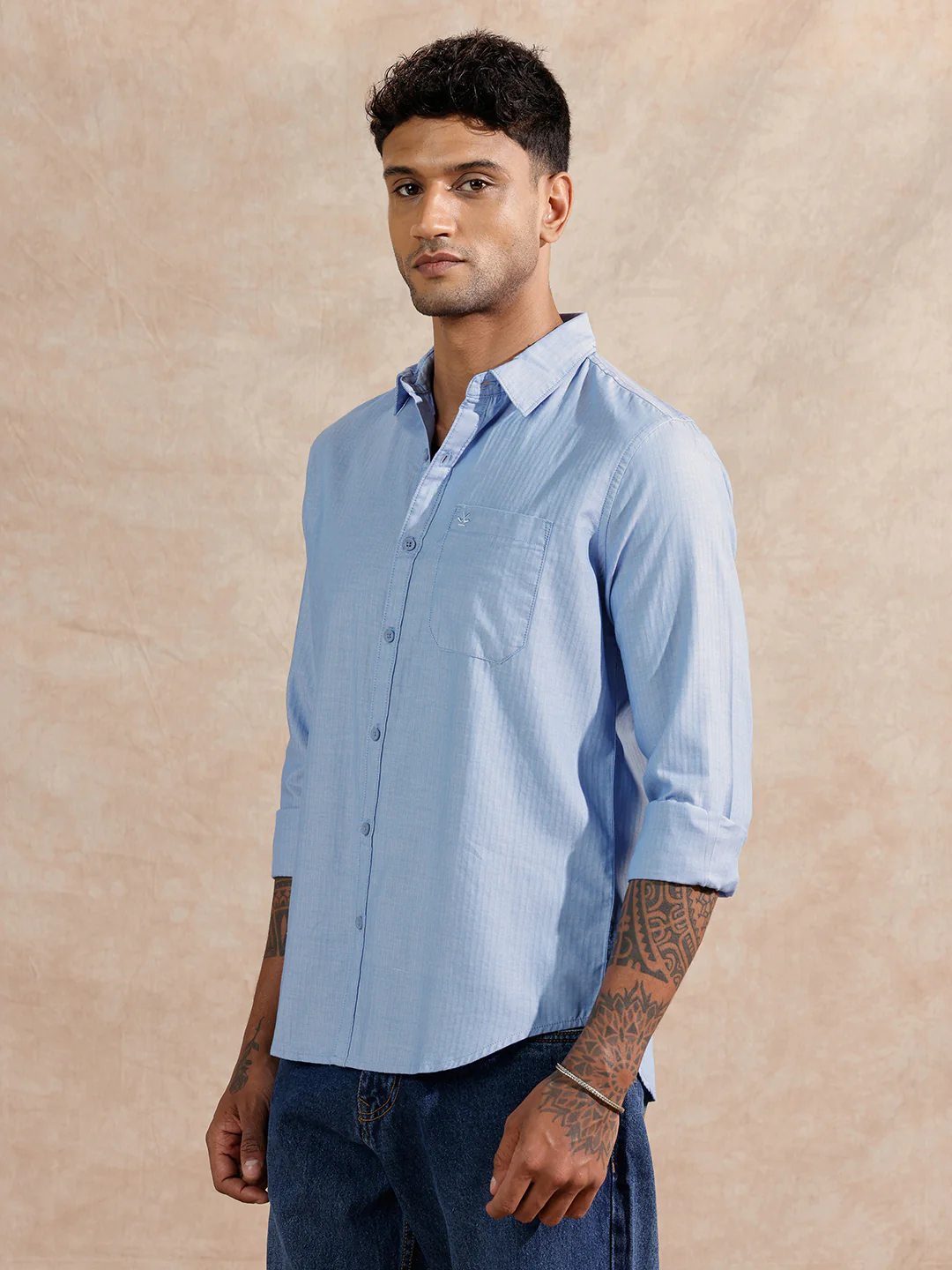 Herringbone Textured Shirt | Blue - Image 4
