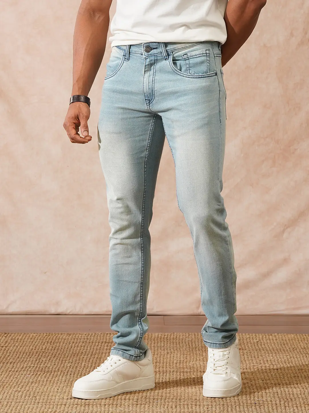 Heavy Fade Slim Tapered Jeans | Light Blue - Image 4