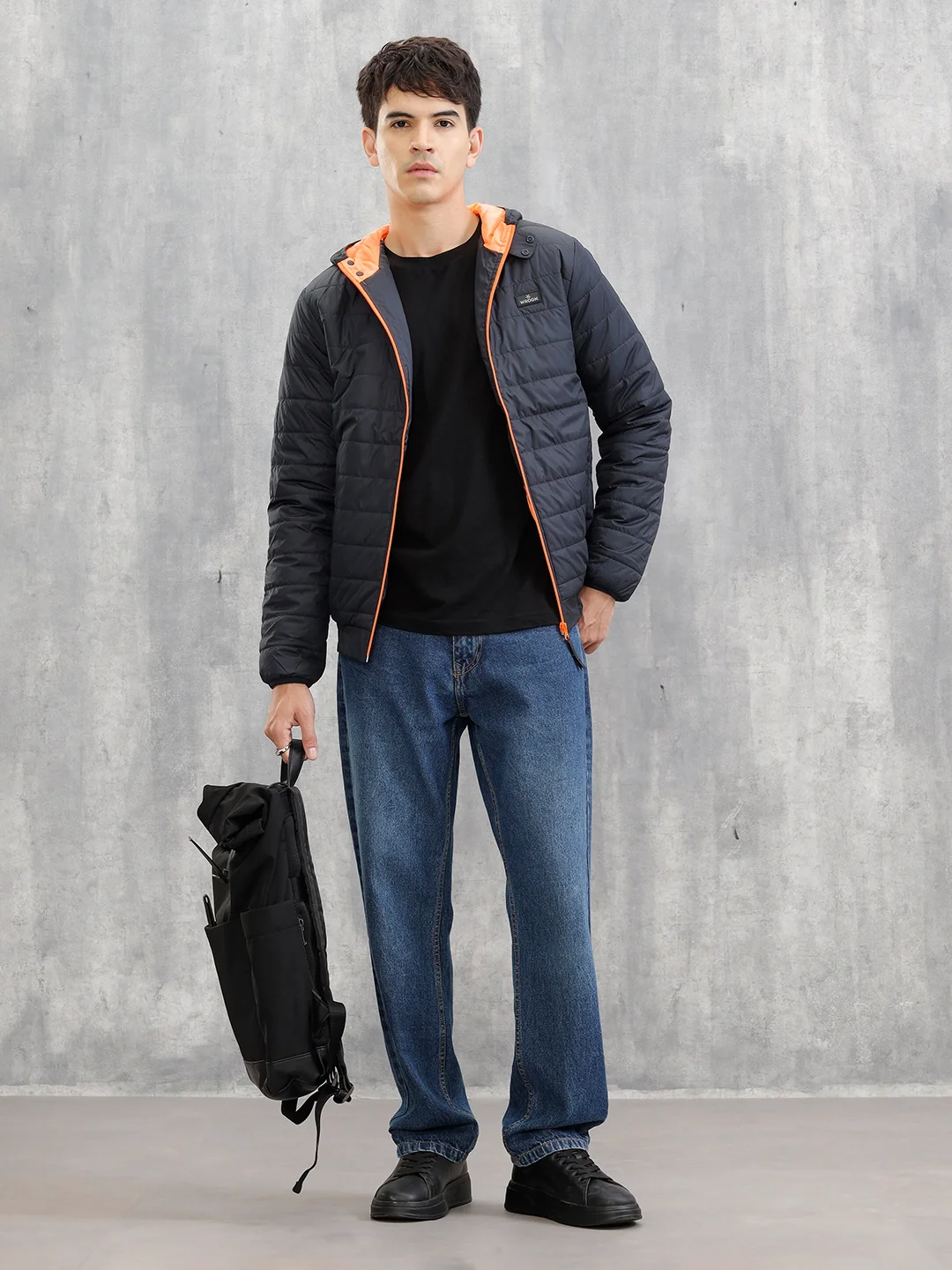 Hooded Puffer Bomber Jacket | Navy Blue - Image 2