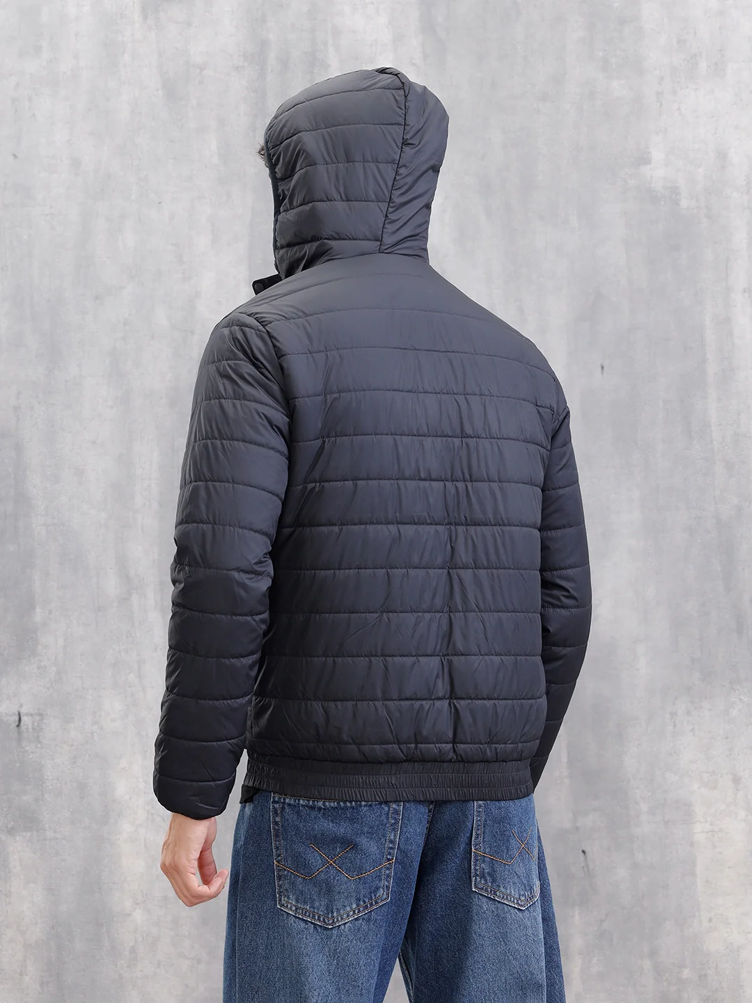 Hooded Puffer Bomber Jacket | Navy Blue - Image 3