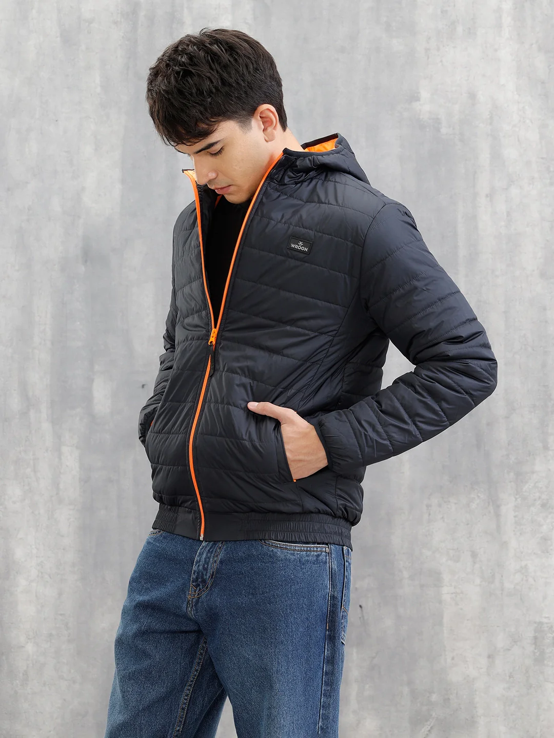 Hooded Puffer Bomber Jacket | Navy Blue - Image 4
