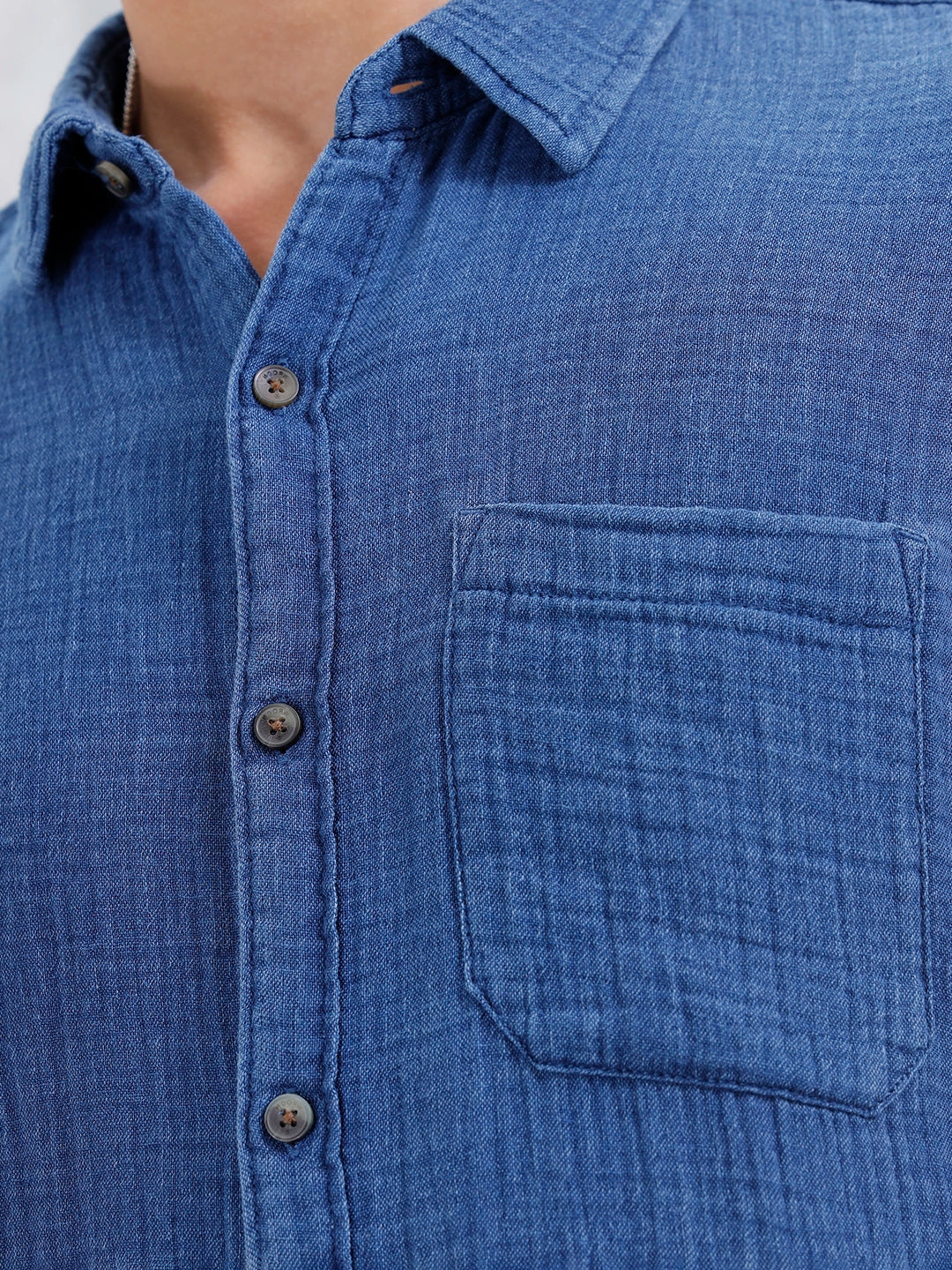 Indigo Double Cloth Slim Fit Shirt In Medium Wash | Blue - Image 5