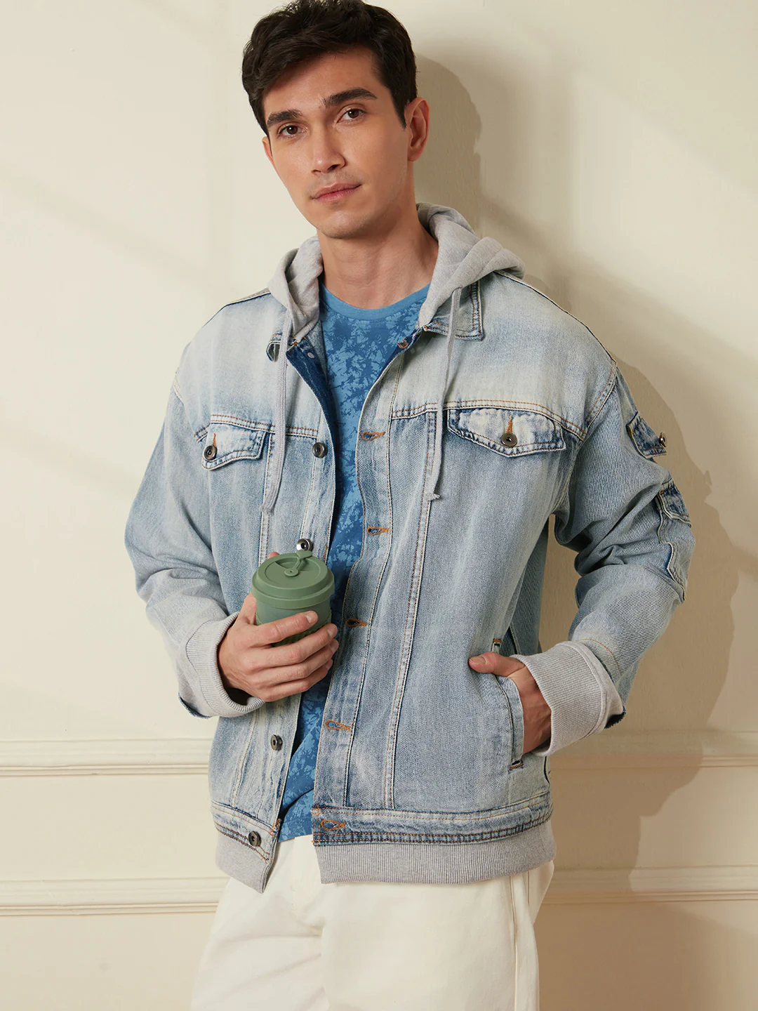 Oversized Hooded Trucker Jacket | Blue - Image 3