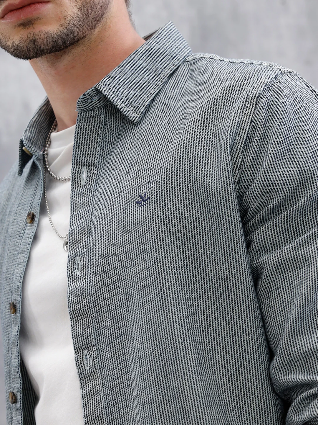 Indigo Micro Striped Shirt | Black - Image 5
