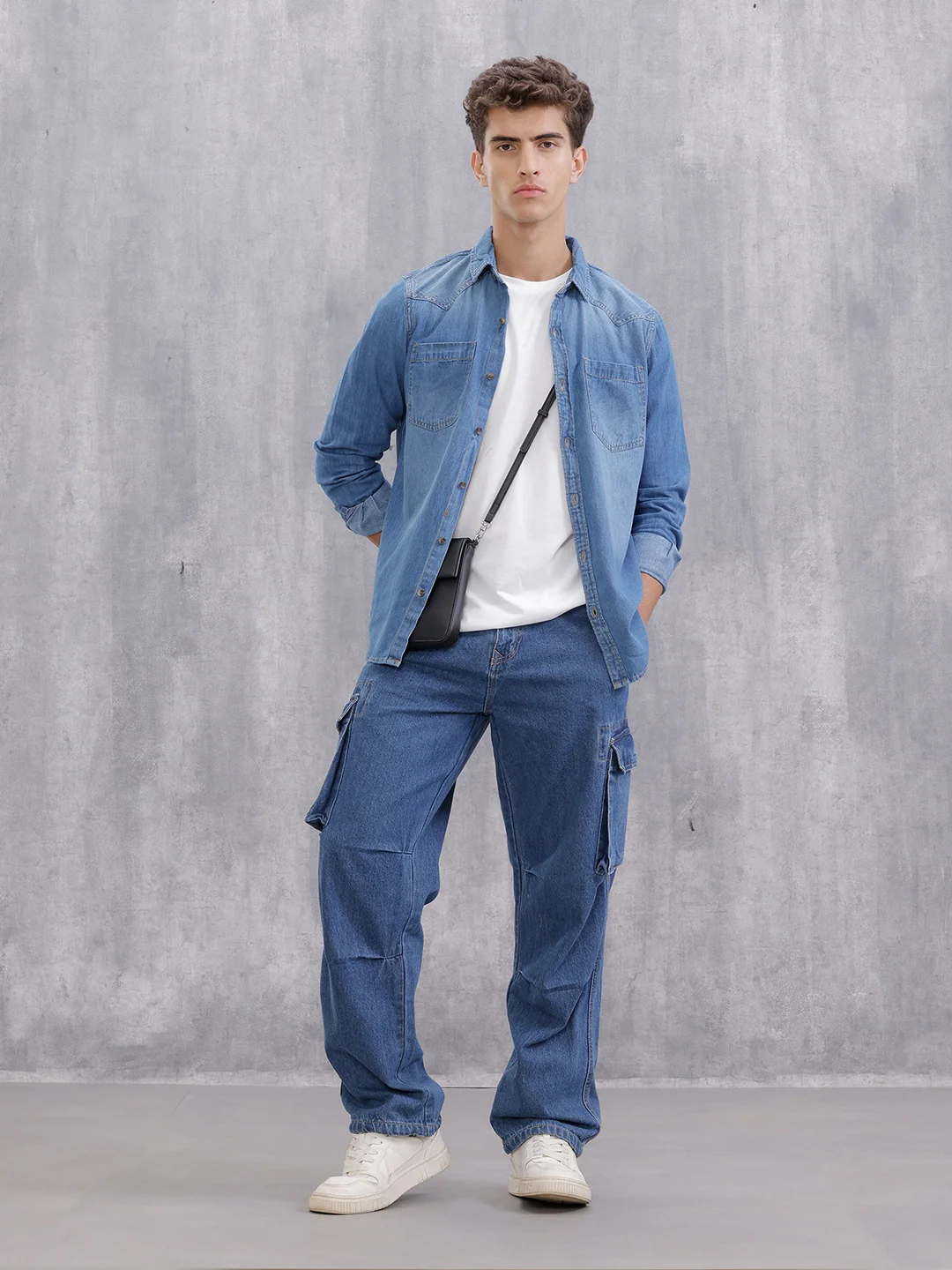 Indigo Washed Casual Regualr Fit Denim Shirt | Blue - Image 2