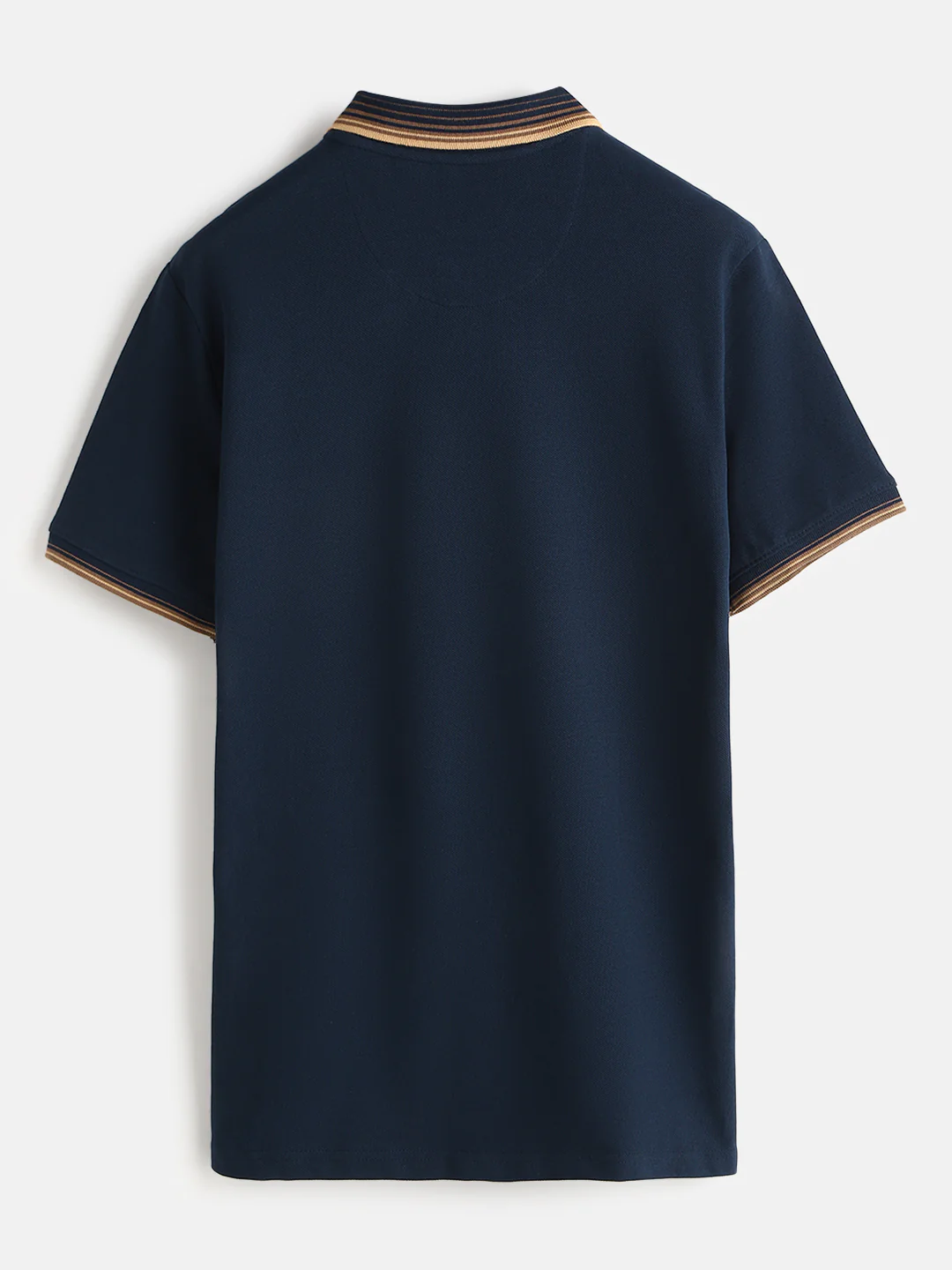 Jacquard Collar Pique Polo T-Shirt  | Navy Blue - Image 4