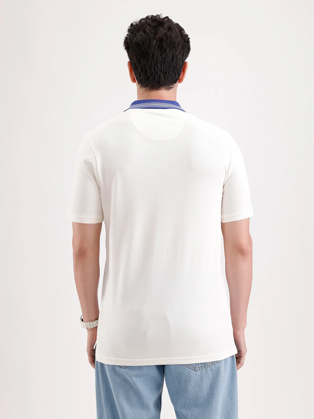 Jacquard Collar Polo T-Shirt  | Off White - Image 3
